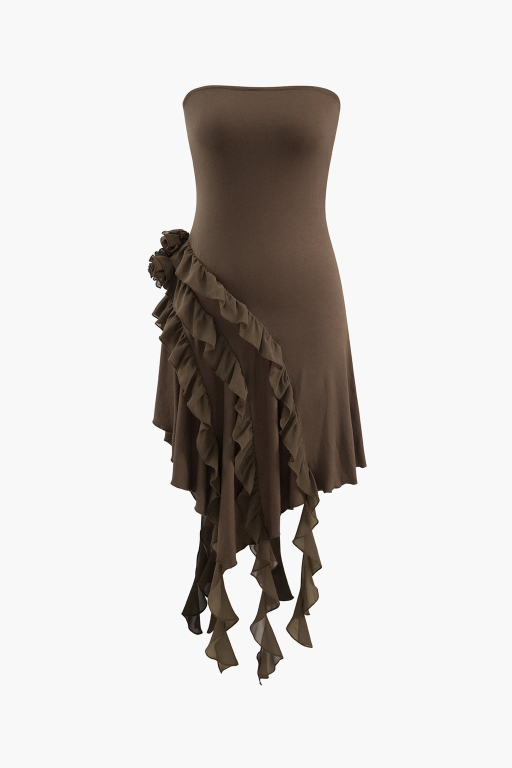 Rosa trägerloses Minikleid mit Rüschen