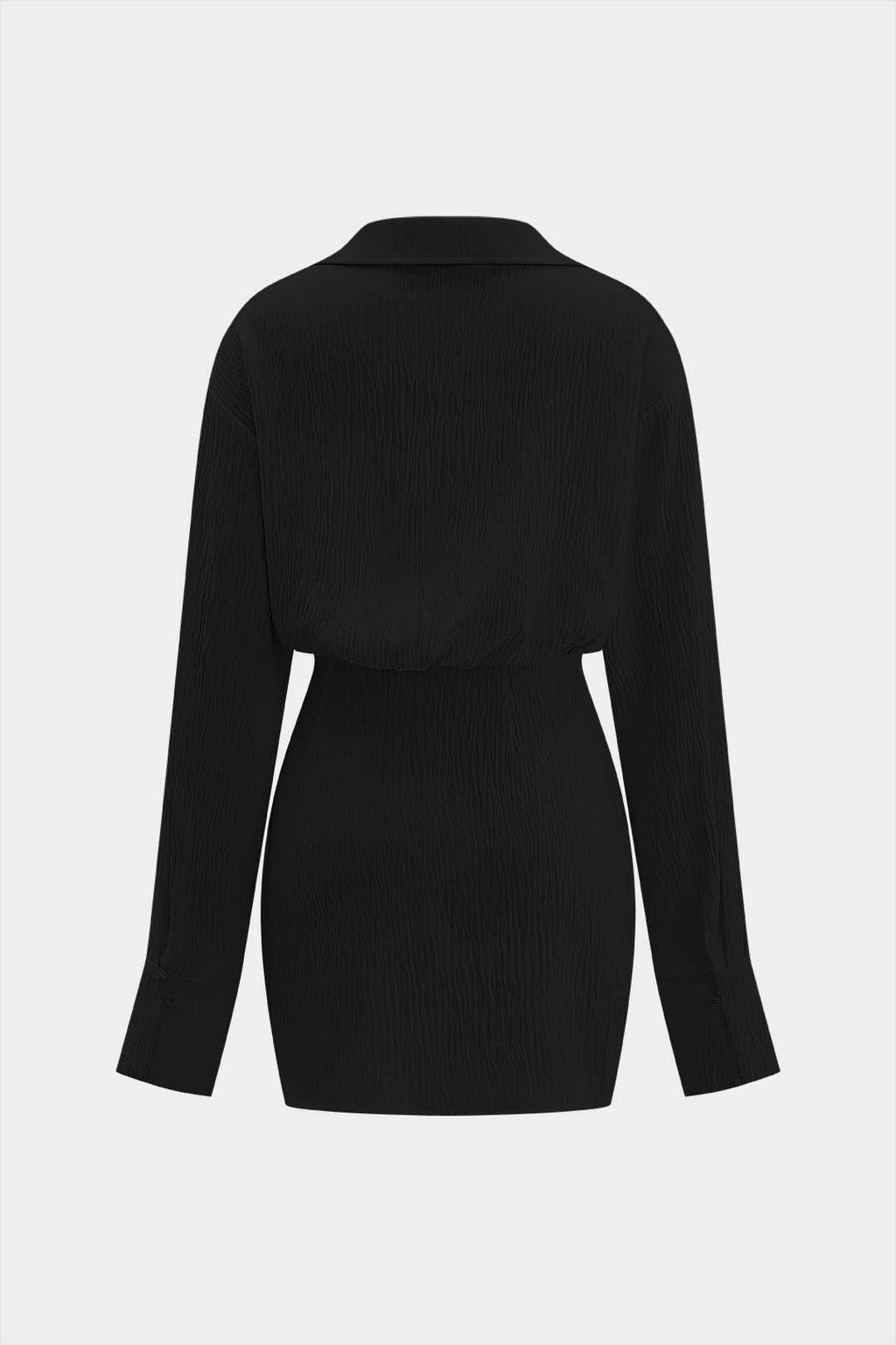 Elegancka Mini Sukienka z Długim Rękawem i Głębokim Dekoltem