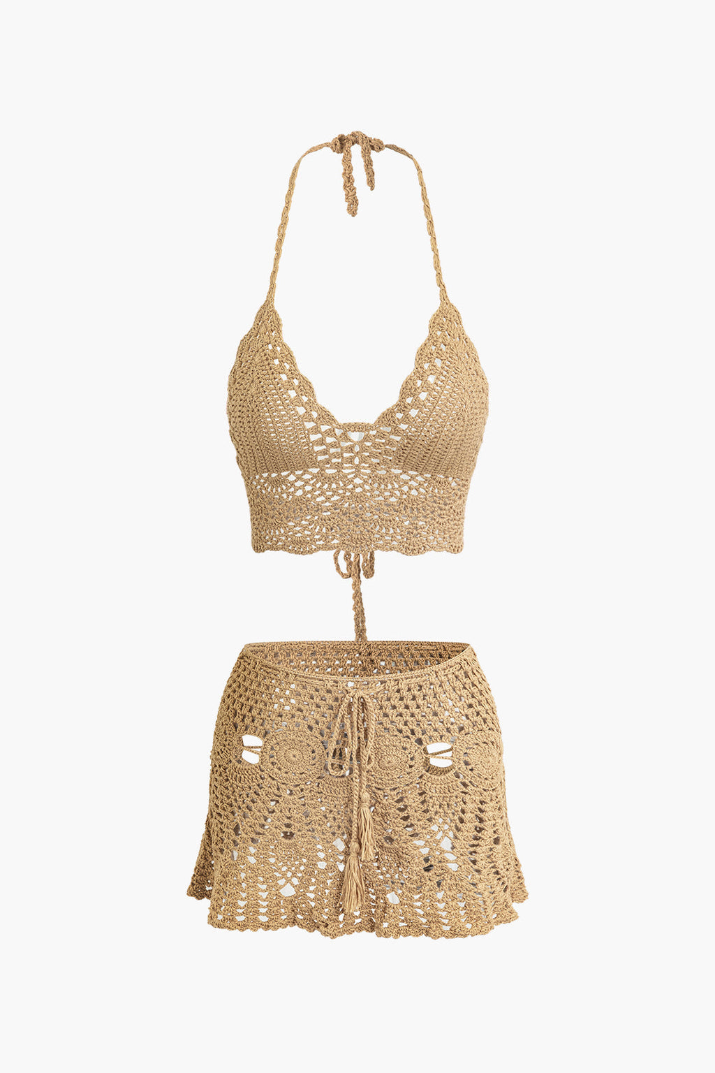Natiné - Zestaw: Szydełkowy Top Halter i Mini Spódnica