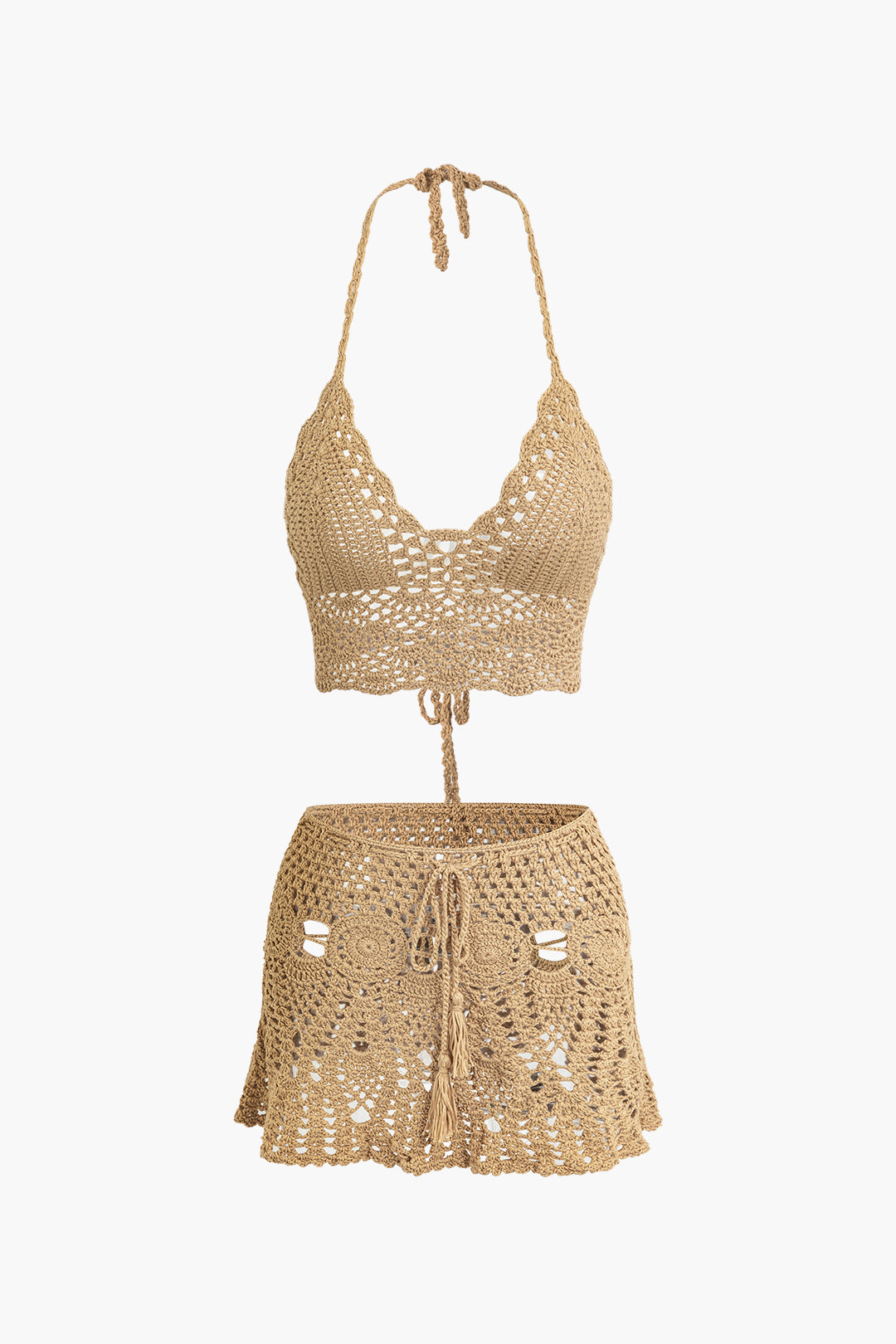 Natiné - Zestaw: Szydełkowy Top Halter i Mini Spódnica