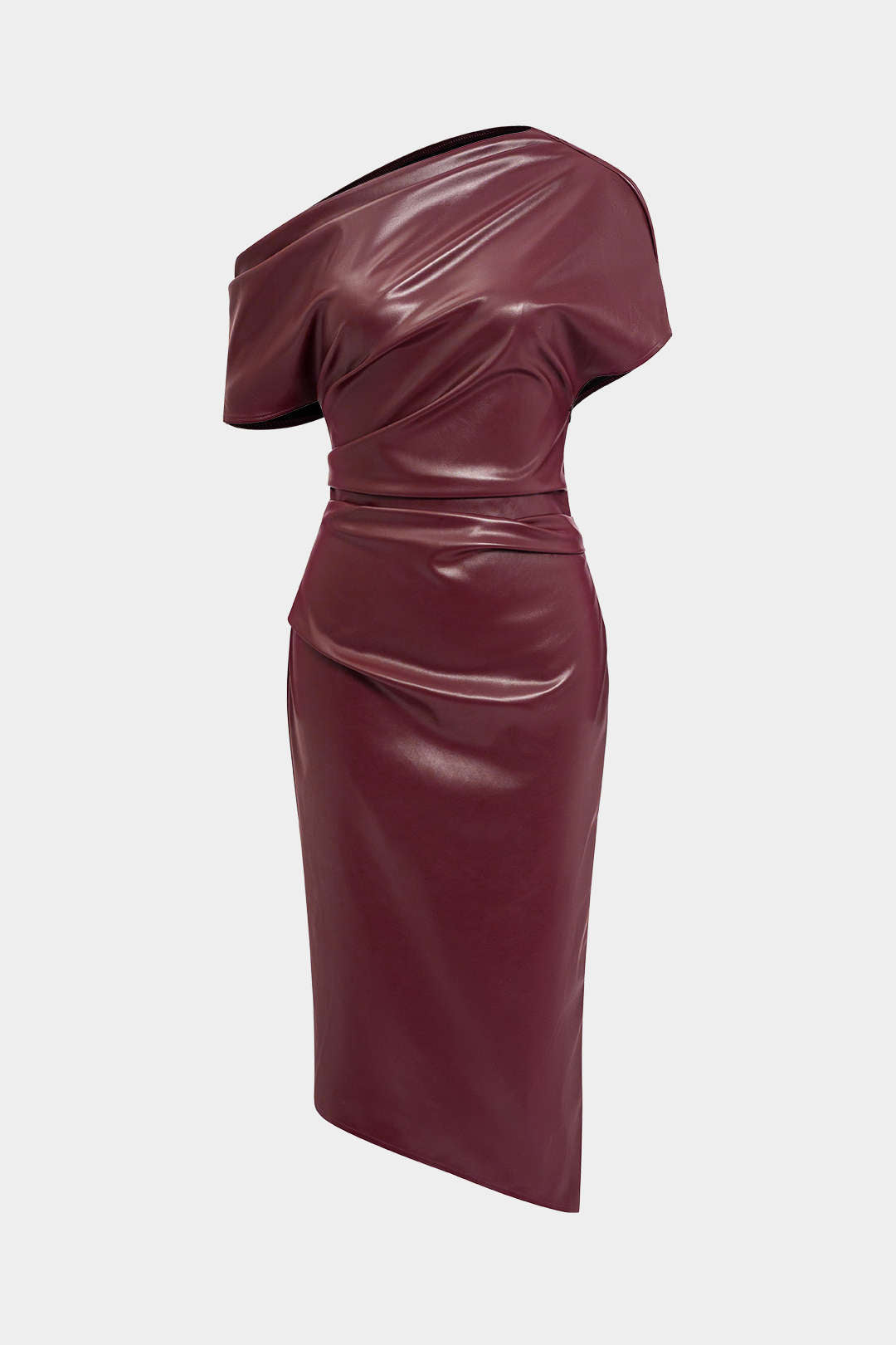 Asymmetric Off-Shoulder Faux Leather Bodycon Dress