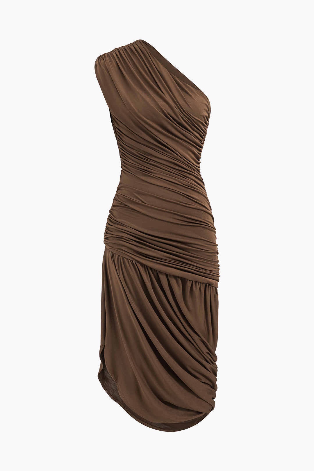 Asymmetrical Sleeveless Midi Dress with Ruching