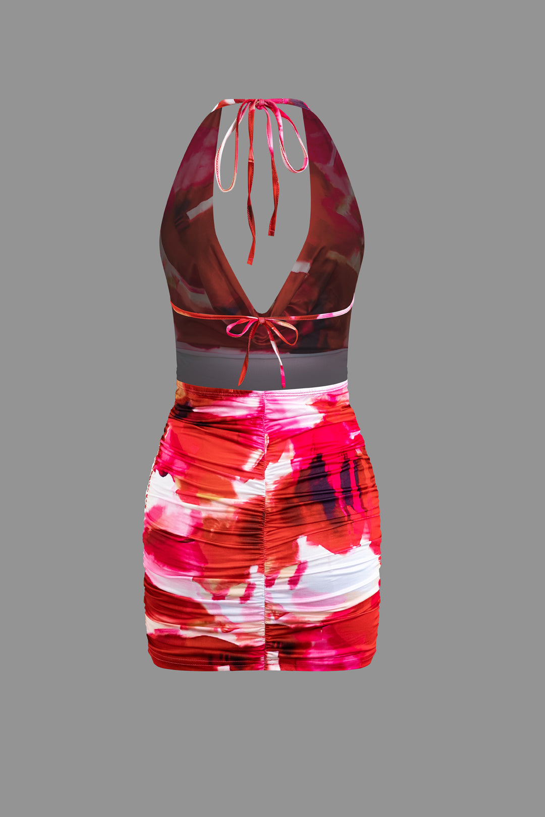 Mini Sukienka z Halterem i Dekoltem Cowl w Wzór Tie Dye