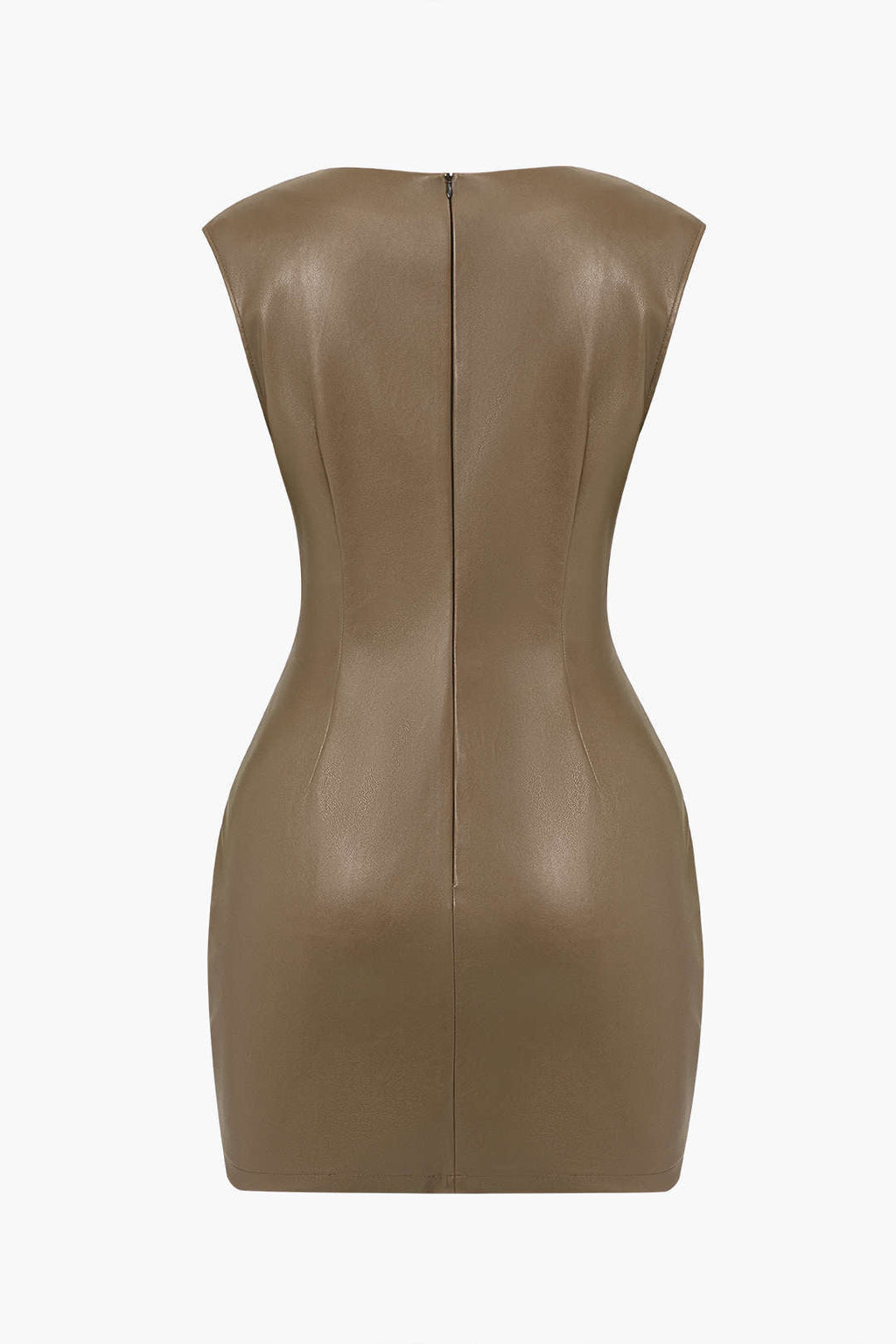 Mini Bodycon Dress with Ruched Faux Leather and V-Neck