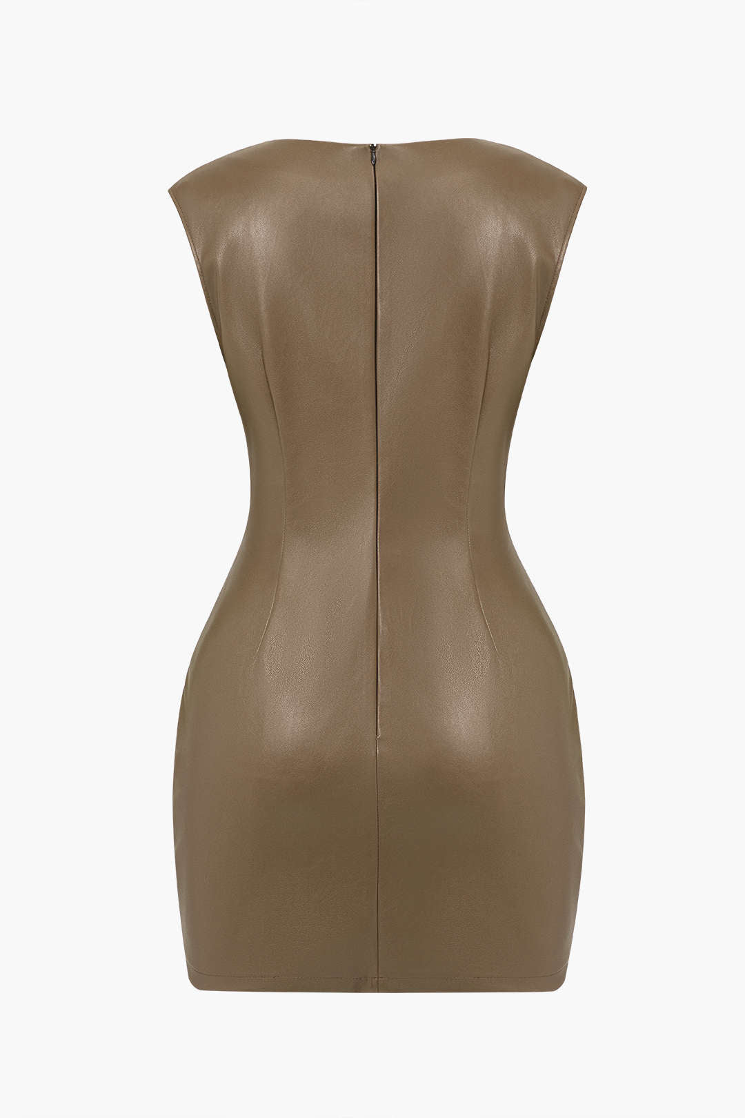 Mini Bodycon Dress with Ruched Faux Leather and V-Neck