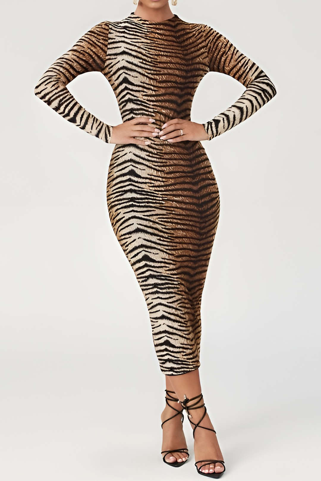 Leopard Print Long Sleeve Midi Dress