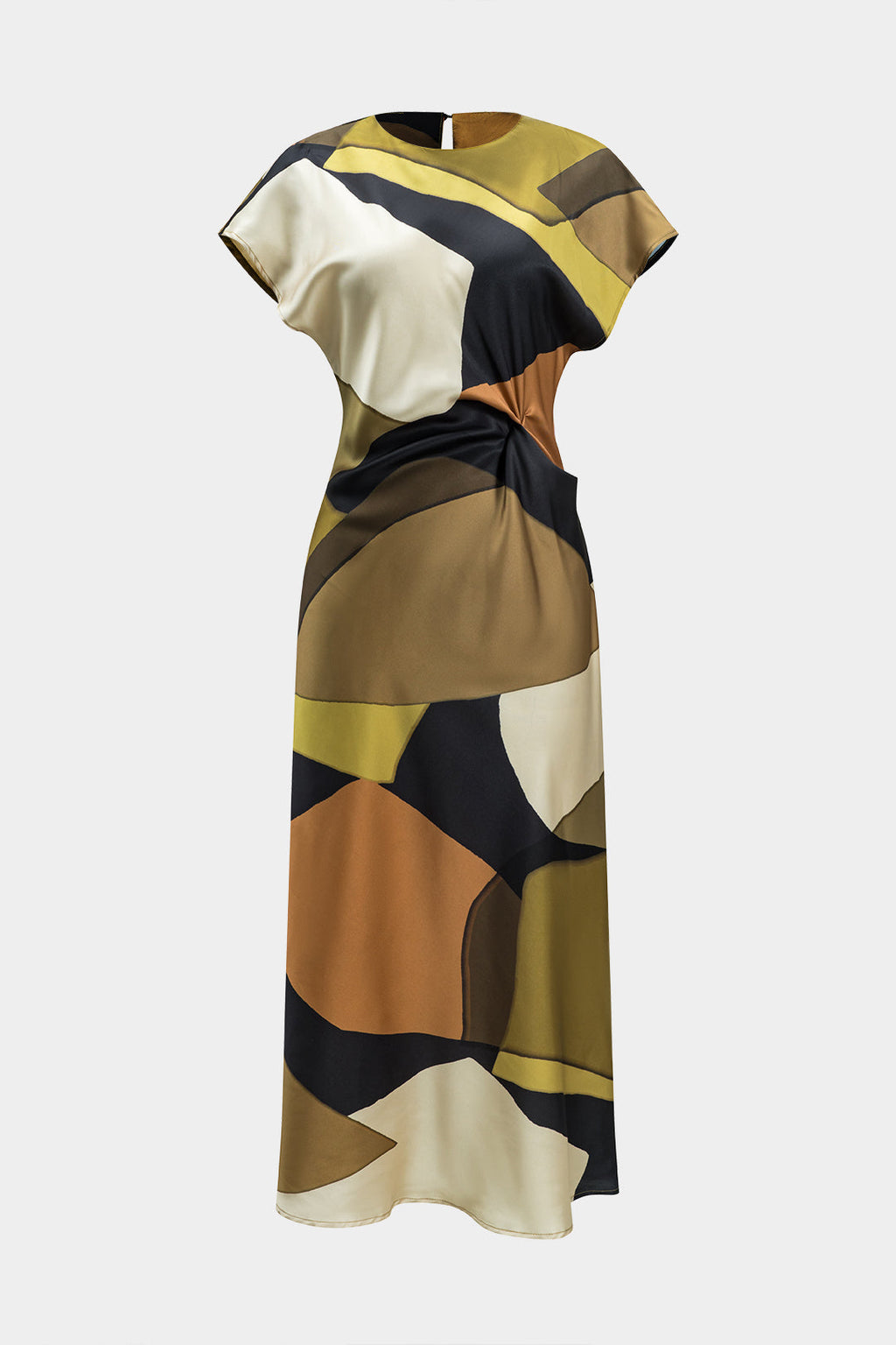 Midikleid aus Satinmaterial, gerafft, mit Cut-outs und Knöpfen