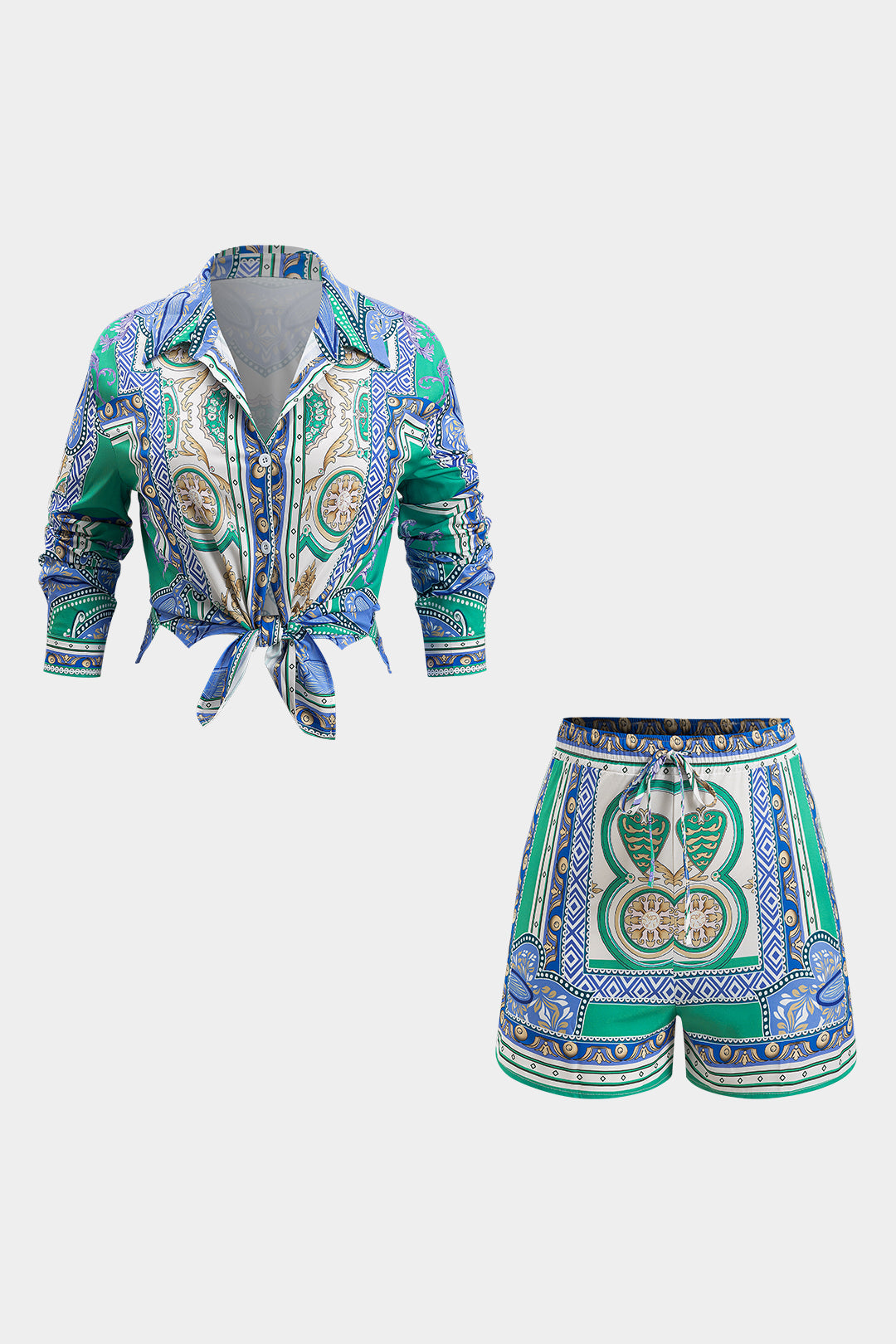 Natiné - Zestaw boho: koszule z wiązaniem i szorty