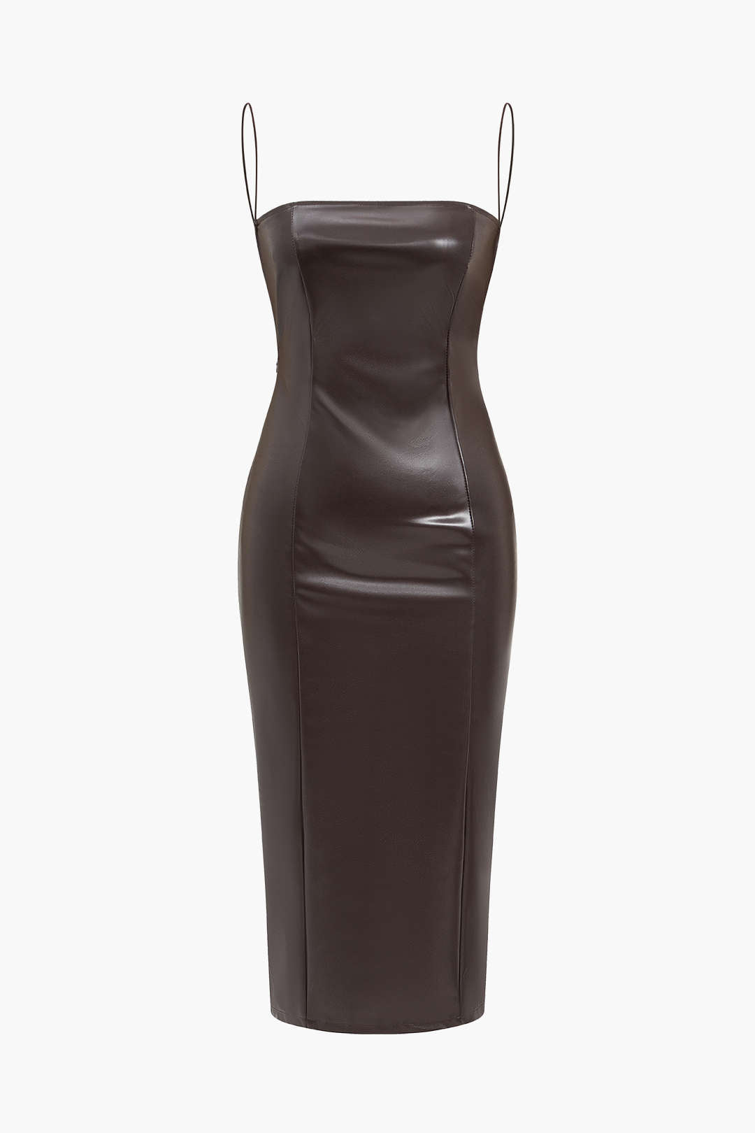 Midi dress in faux leather with a slit at the back