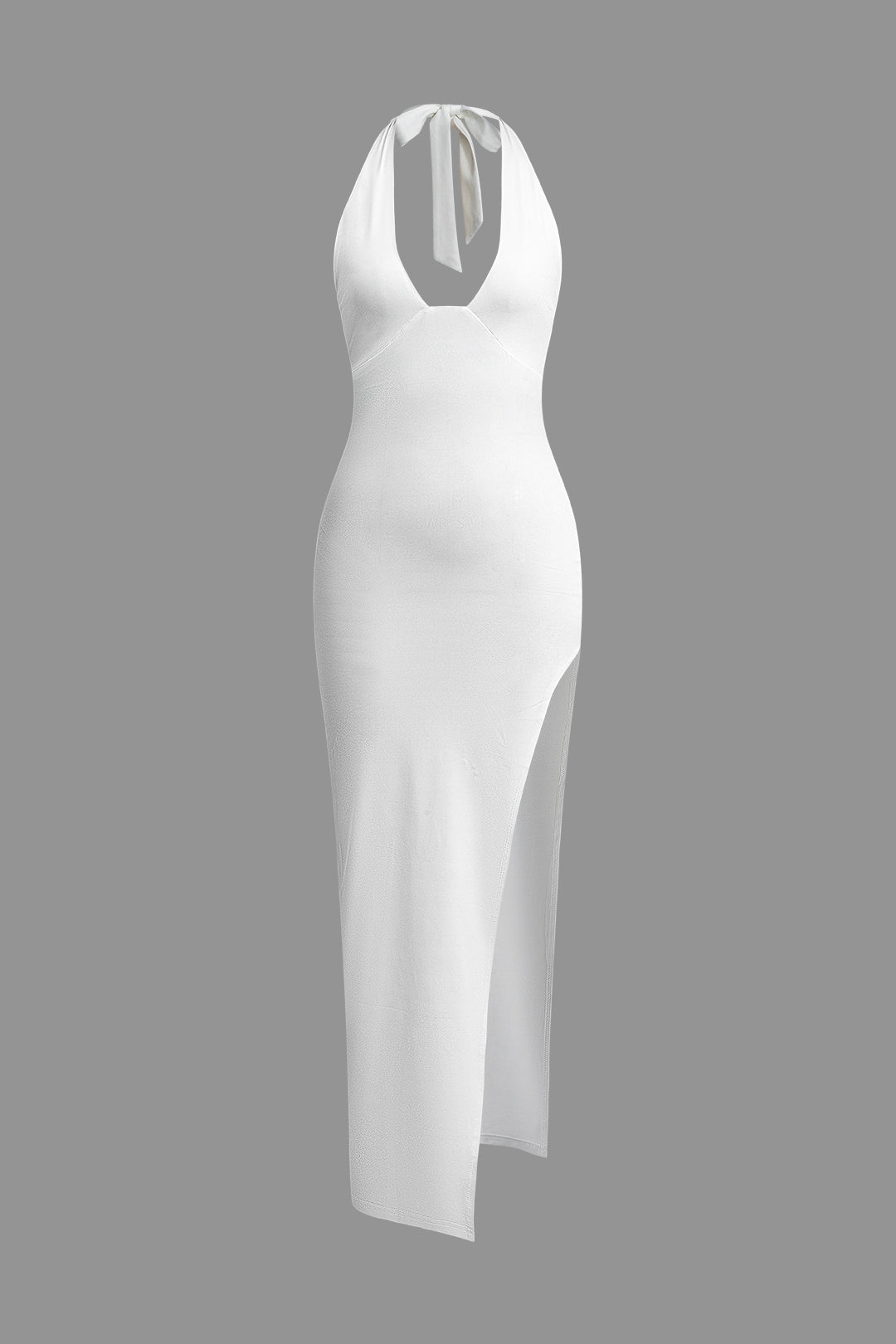 Deep V-neck midi dress with open back and slit