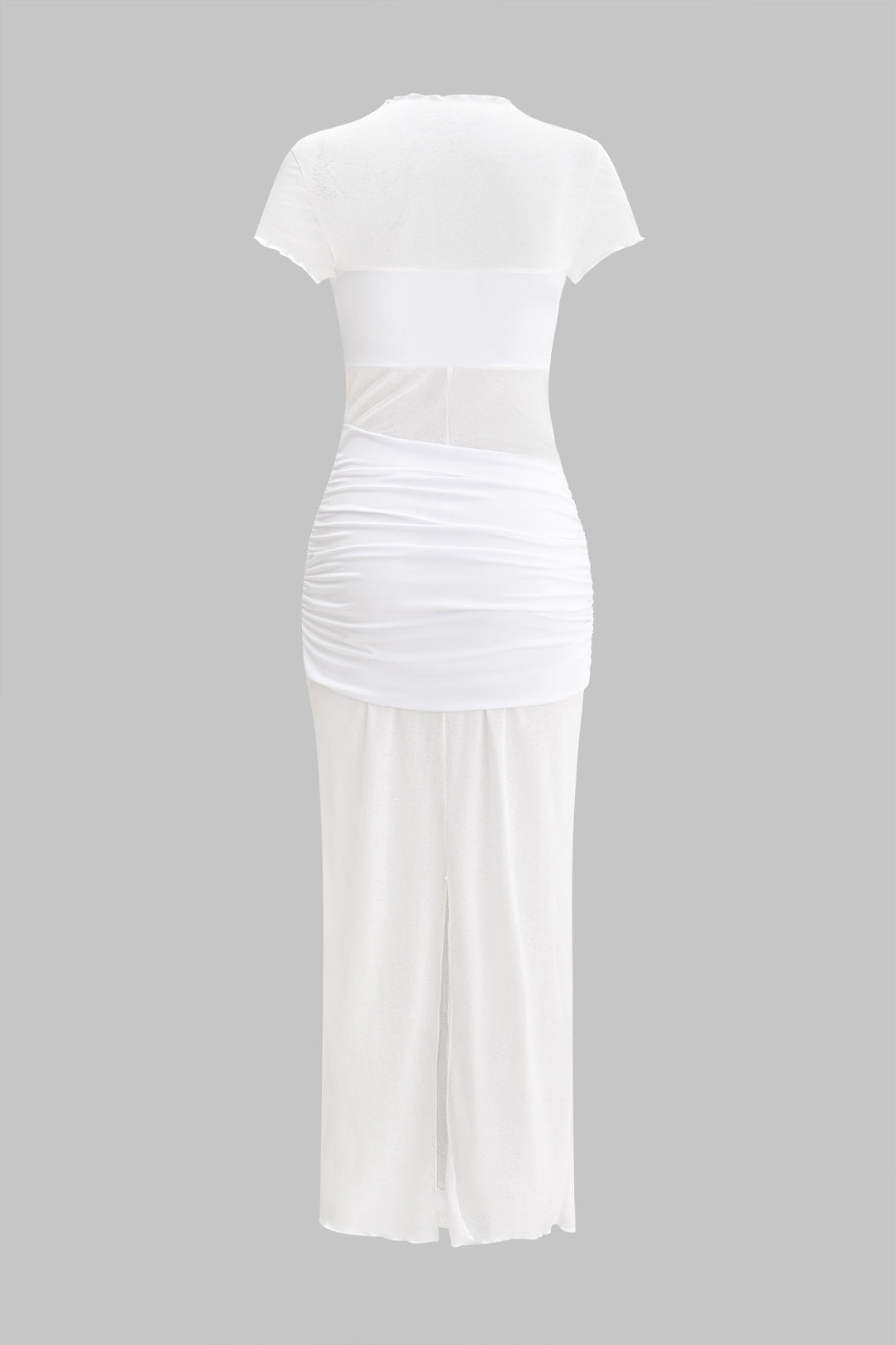 Chiffon-Maxikleid mit Schlitz und Raffungen, Kurzarm