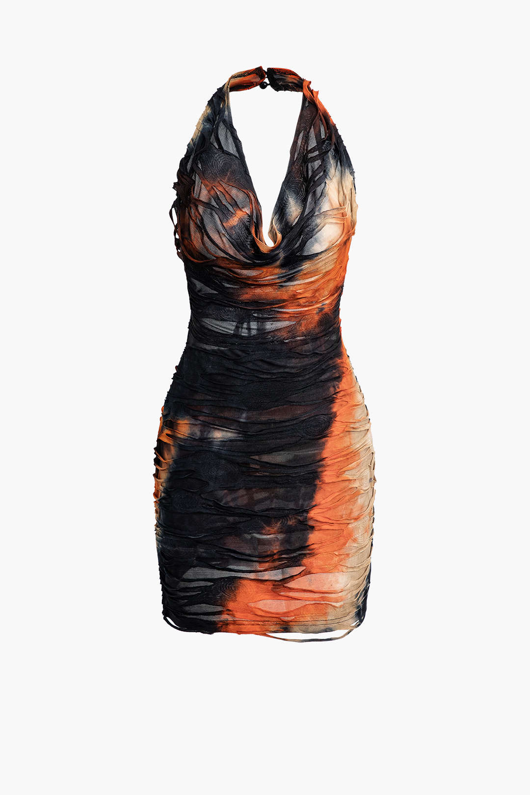 Mini Halter Dress with Backless Design and Distressed Effect