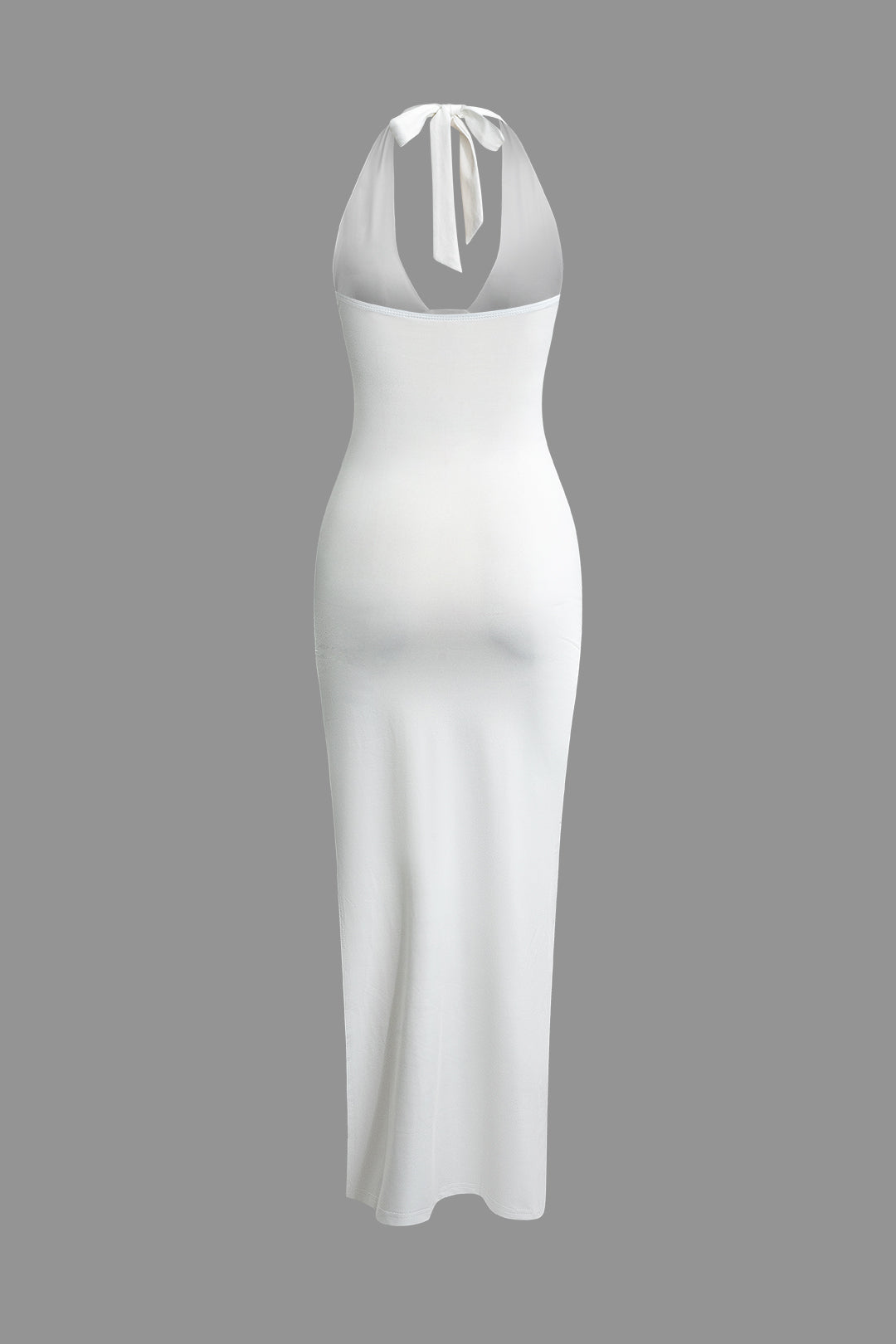 Deep V-neck midi dress with open back and slit