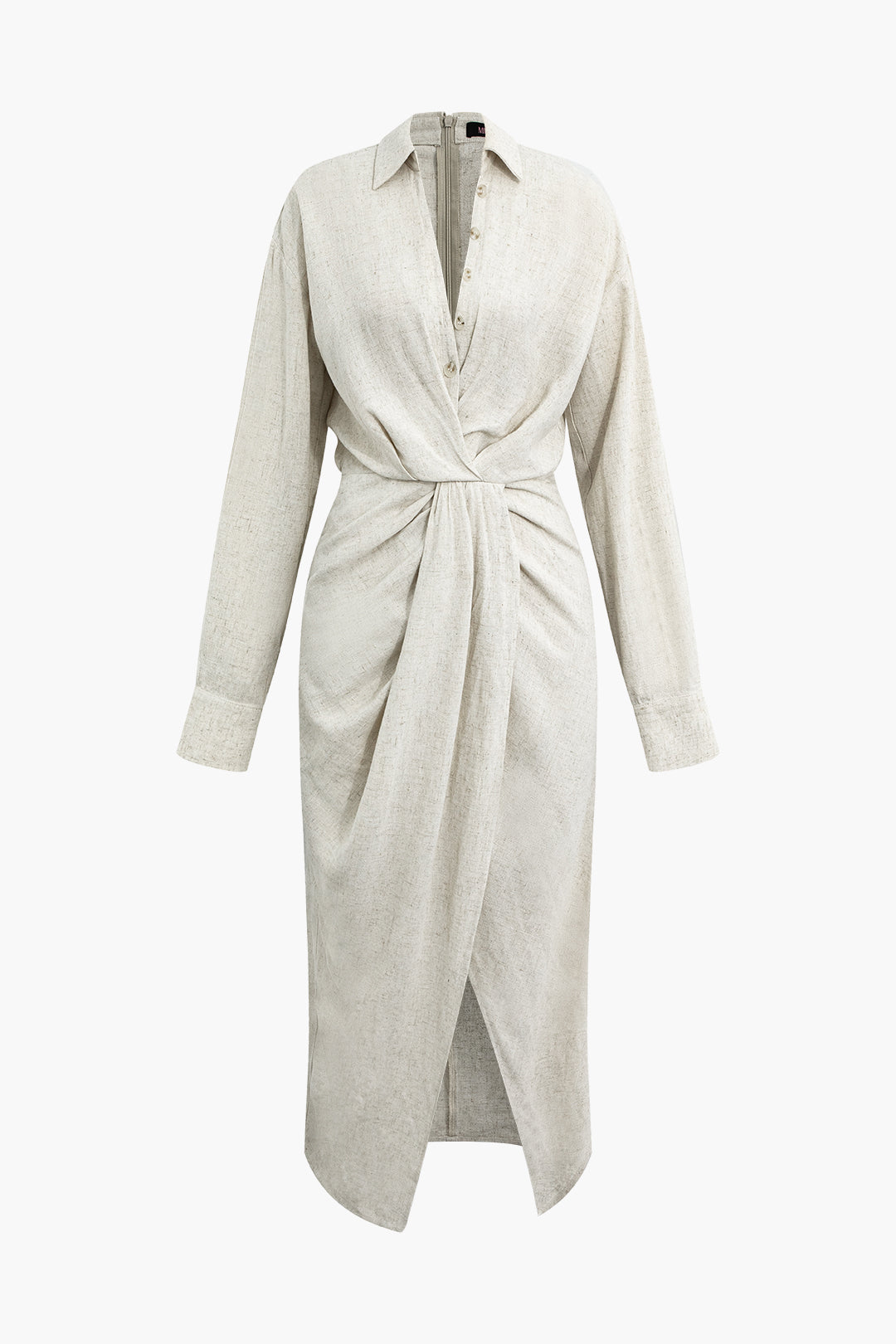 Linen midi dress with ruffles and button
