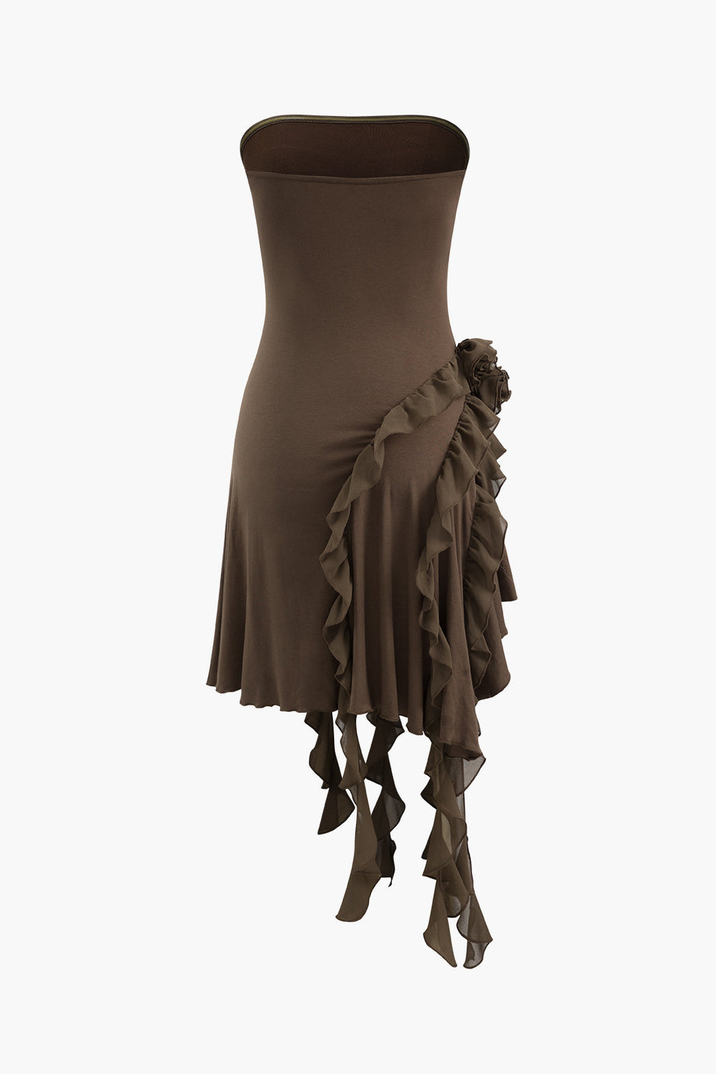 Rosa trägerloses Minikleid mit Rüschen