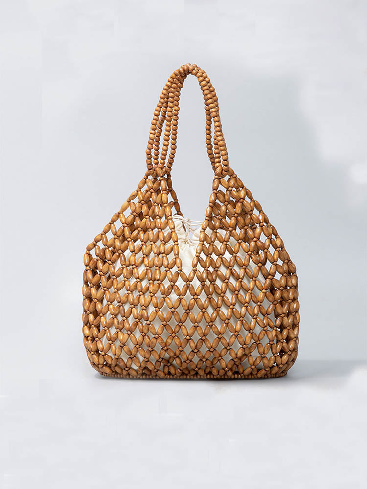 Ręcznie Robiona Torba Woven z Drewnianymi Koralikami