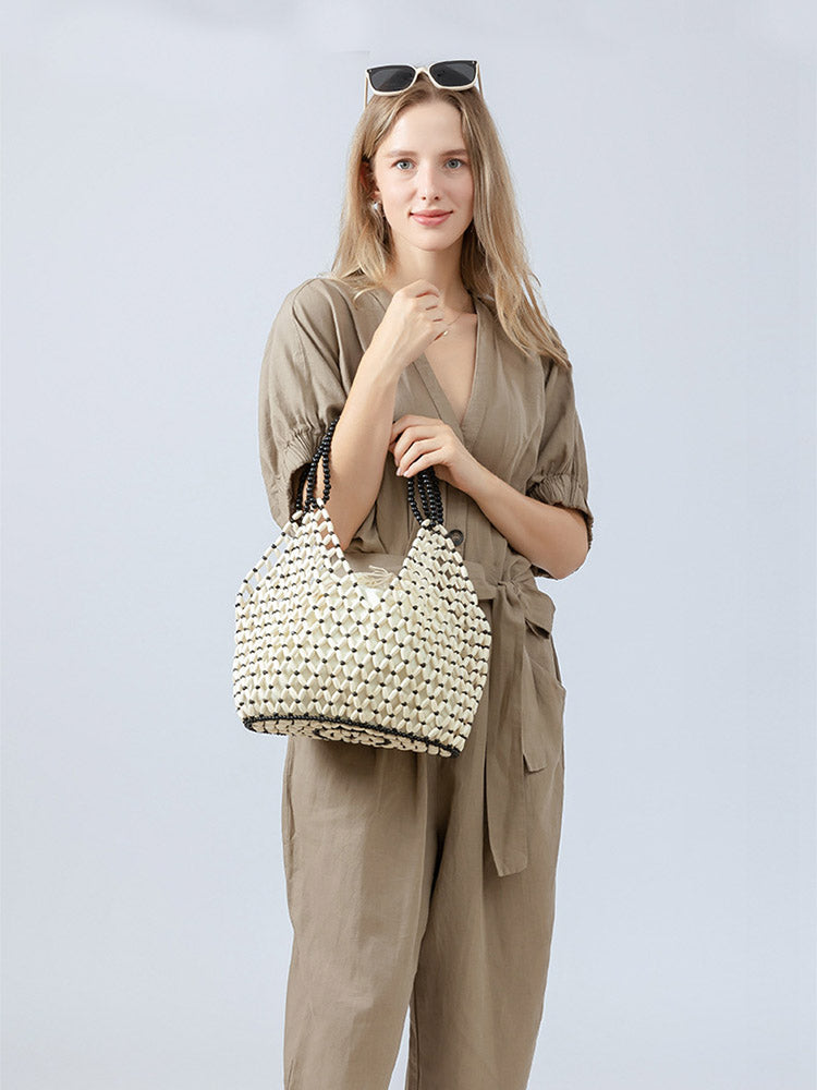 Ręcznie Robiona Torba Woven z Drewnianymi Koralikami