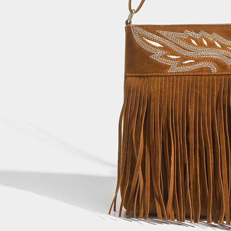 Brązowa Torebka Crossbody z Frędzlami w Stylu Western