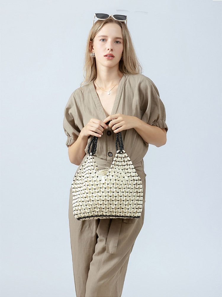 Ręcznie Robiona Torba Woven z Drewnianymi Koralikami