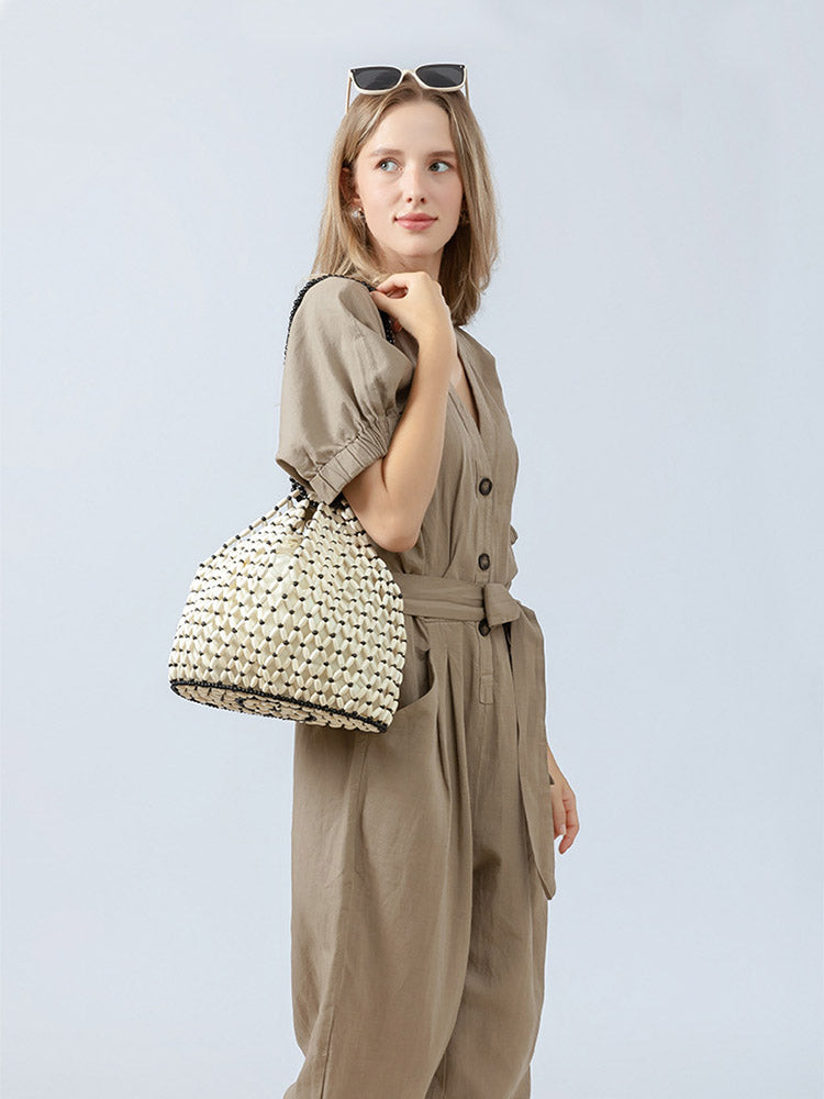 Ręcznie Robiona Torba Woven z Drewnianymi Koralikami