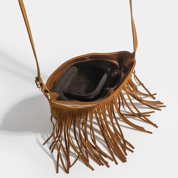 Brązowa Torebka Crossbody z Frędzlami w Stylu Western