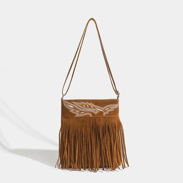 Brązowa Torebka Crossbody z Frędzlami w Stylu Western