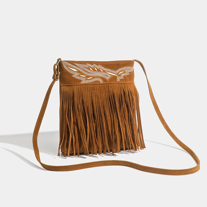Brązowa Torebka Crossbody z Frędzlami w Stylu Western