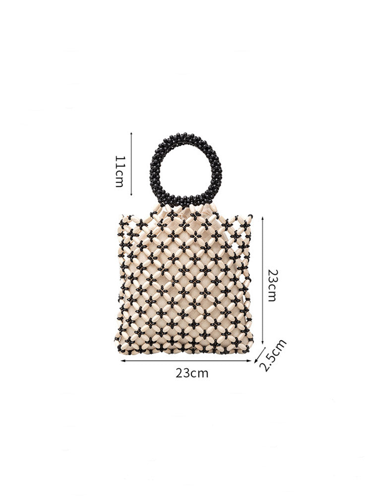 Torba Woven Tote z Drewnianymi Koralikami w Kolorach Blokowych