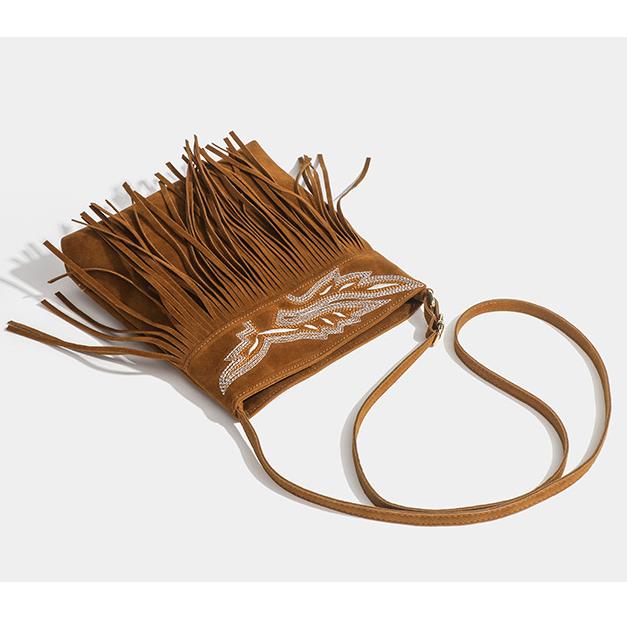 Brązowa Torebka Crossbody z Frędzlami w Stylu Western