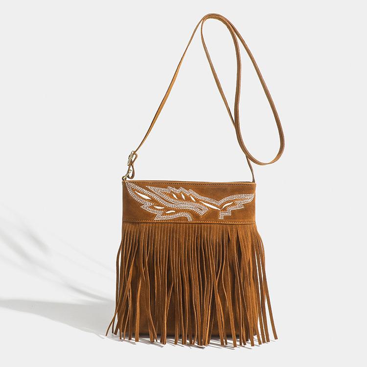 Brązowa Torebka Crossbody z Frędzlami w Stylu Western
