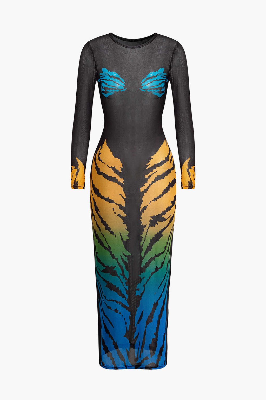 Tiger Pattern Mesh Midi Dress