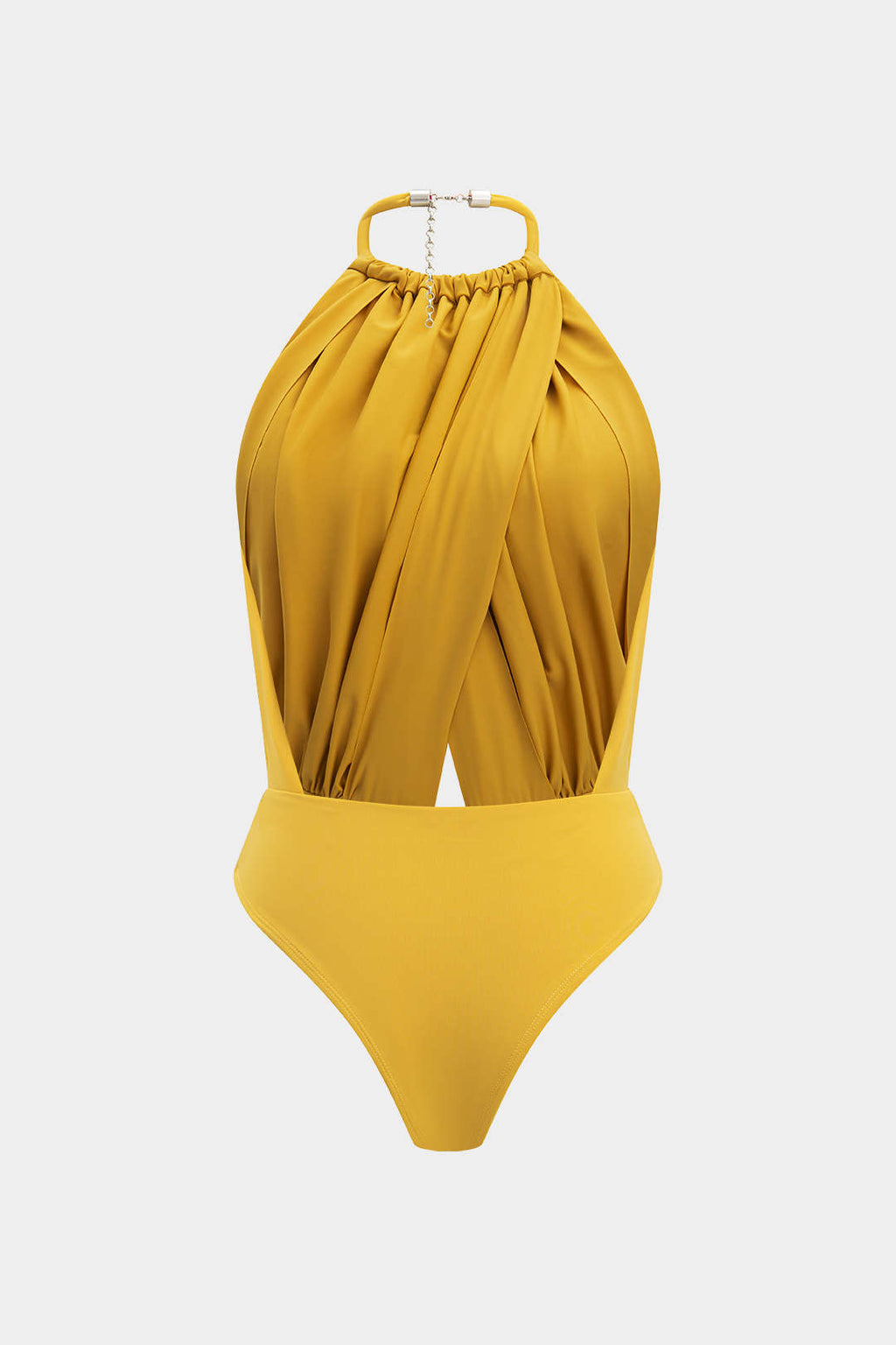 Natiné - Krzyżowany Bodysuit z Marszczeniami i Odkrytymi Plecami