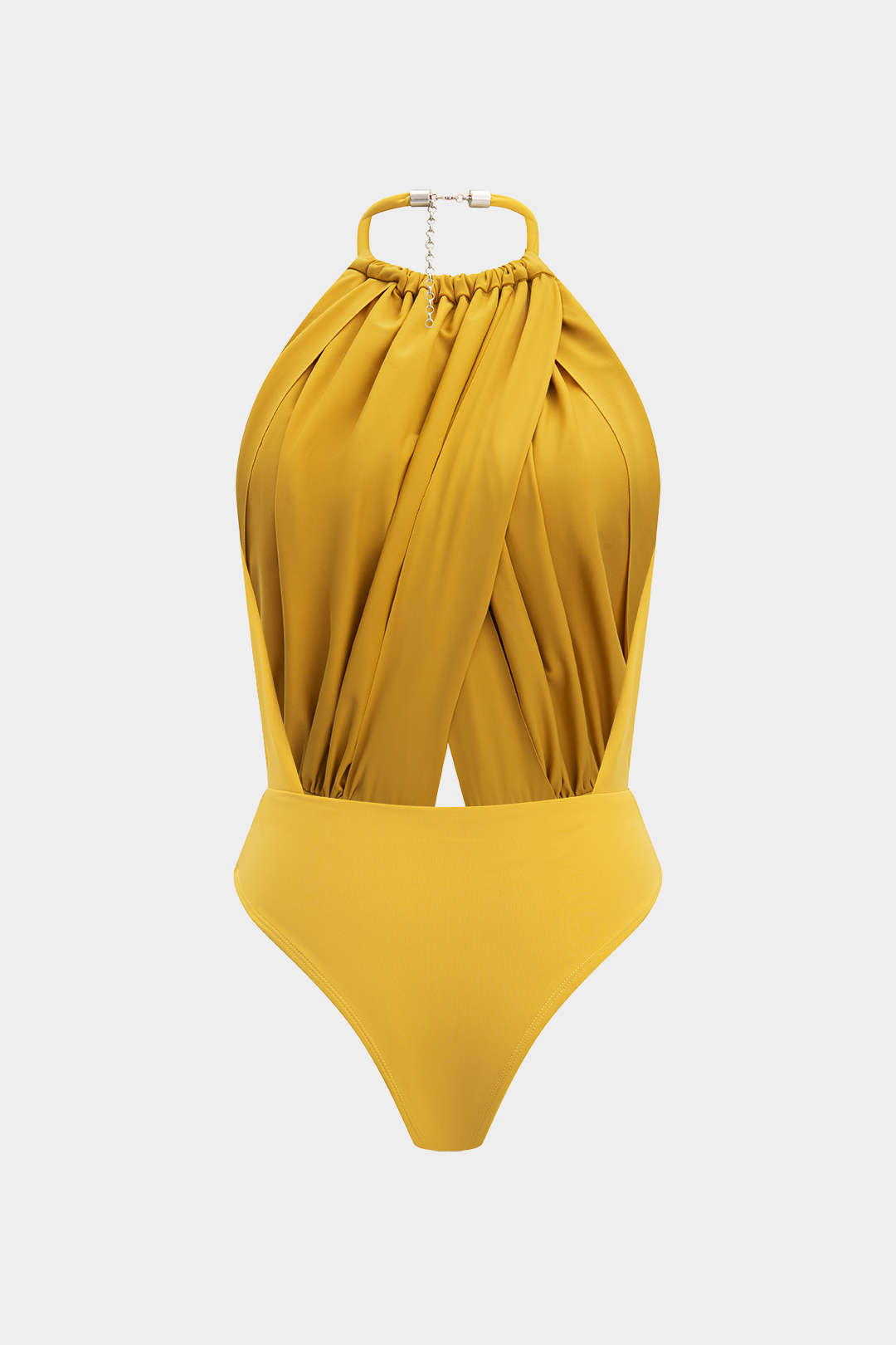 Natiné - Krzyżowany Bodysuit z Marszczeniami i Odkrytymi Plecami