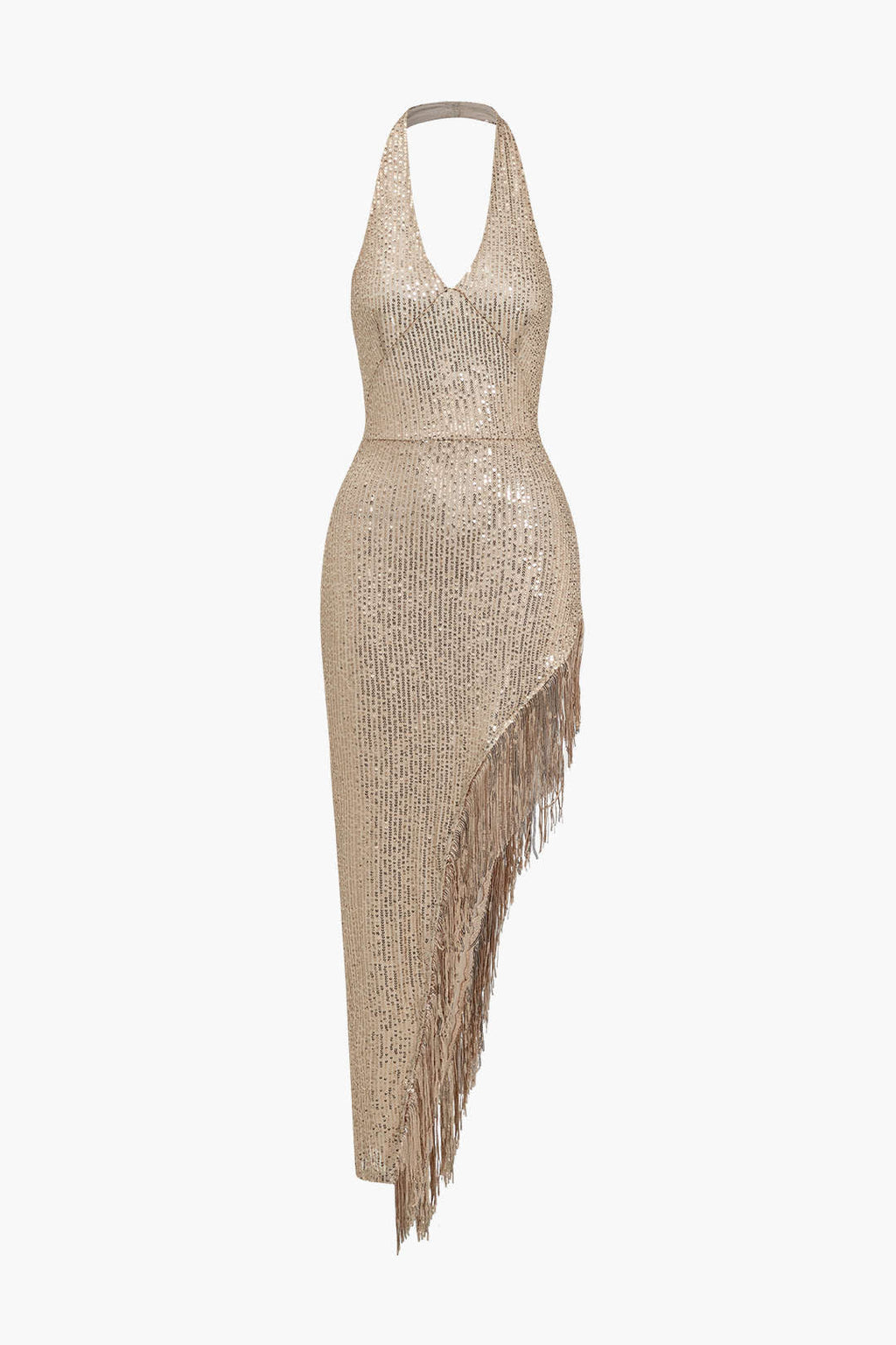 Midi Dress with Fringe and Sequins, Backless