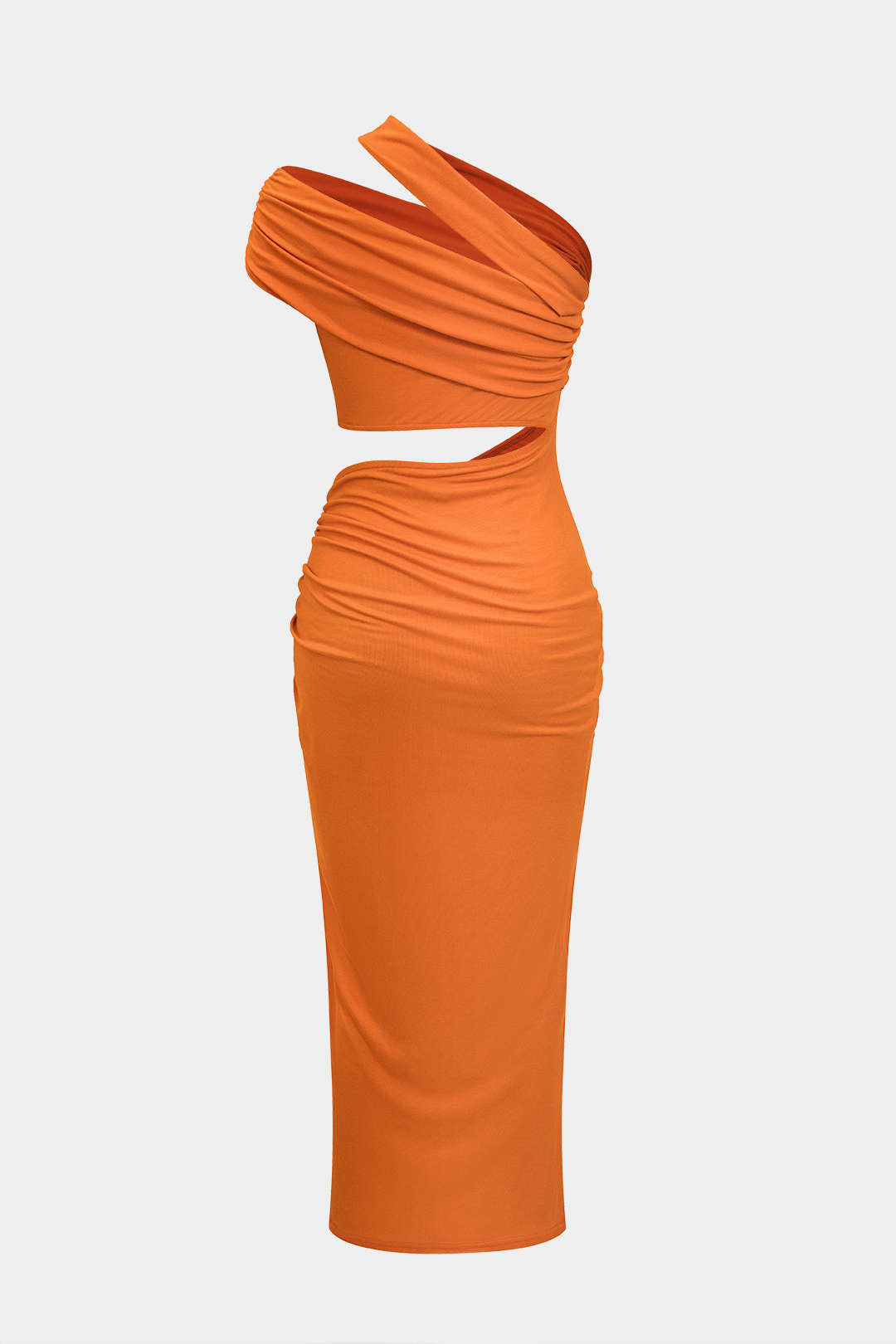 Midi Dress with Asymmetrical Cut and Ruching