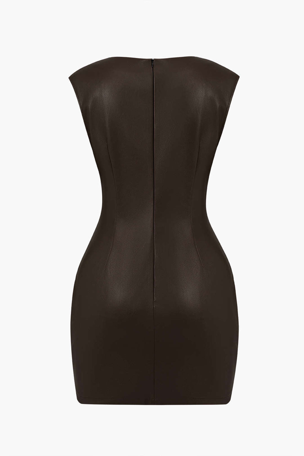 Mini Bodycon Dress with Ruched Faux Leather and V-Neck