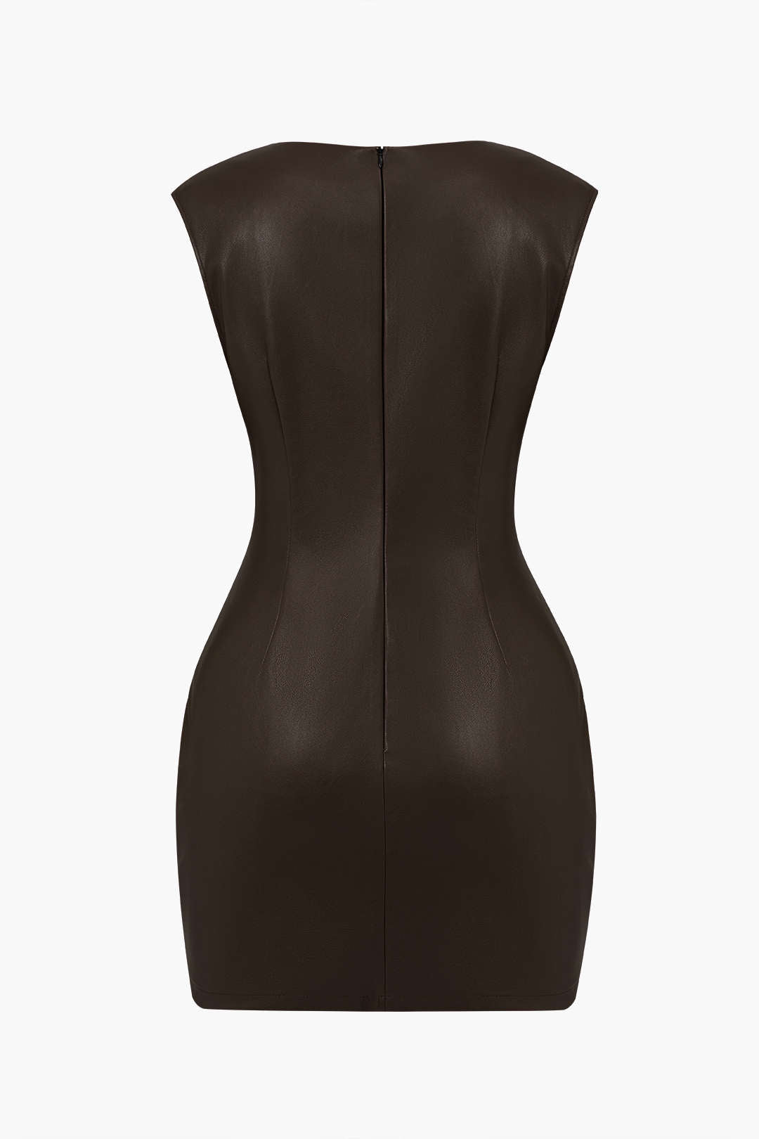 Mini Bodycon Dress with Ruched Faux Leather and V-Neck