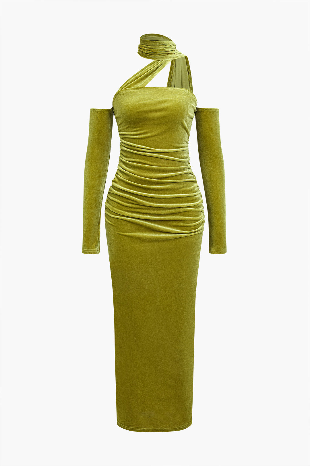 Maxikleid mit Samt-Ausschnitt