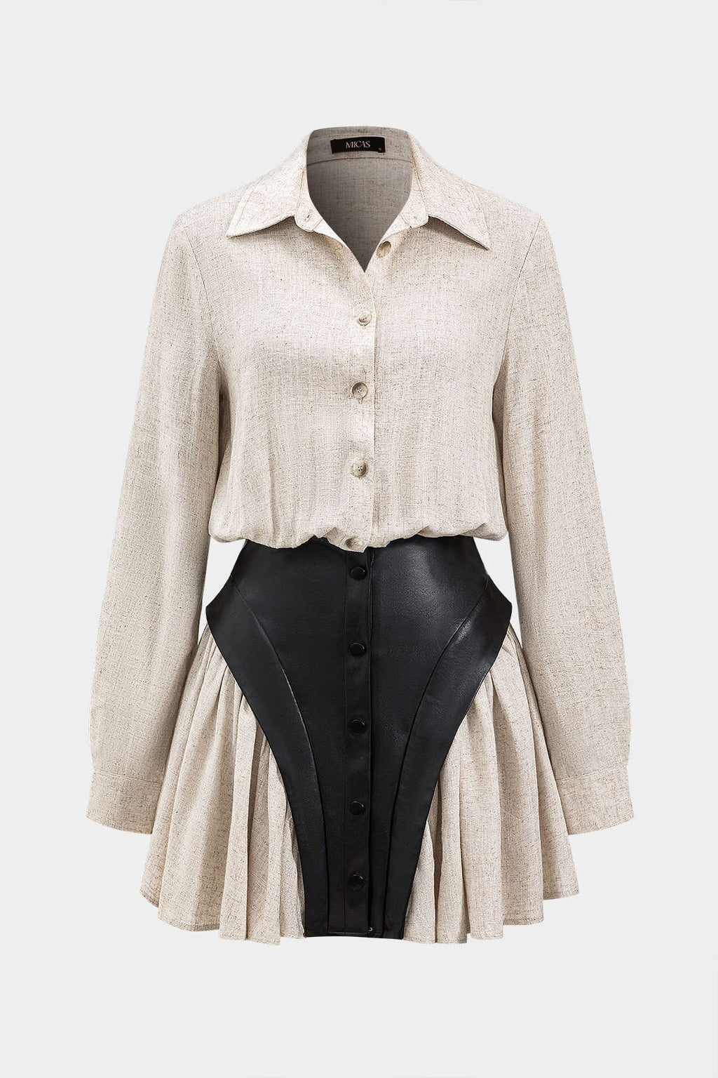 Natiné faux leather and linen mini dress with tie front