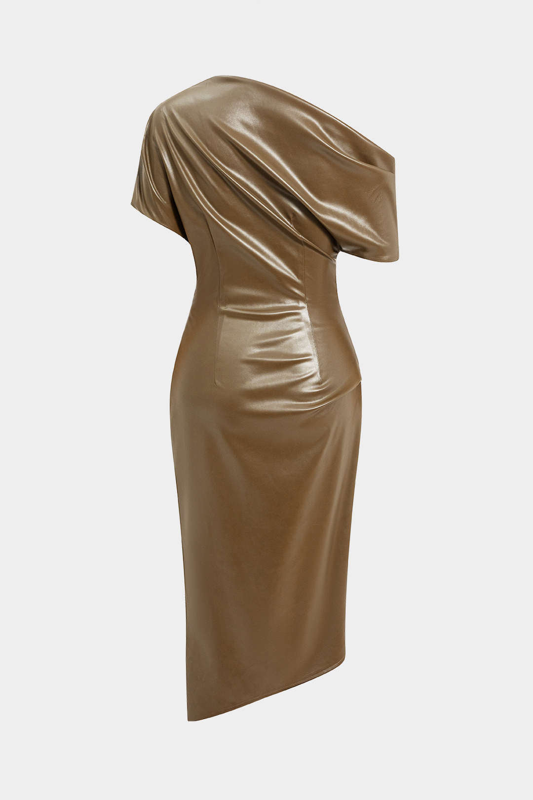 Asymmetric one-shoulder faux leather bodycon dress