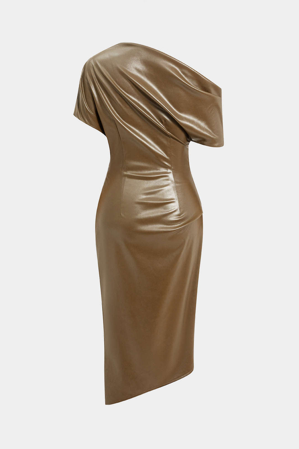 Asymmetrisches, schulterfreies, figurbetontes Kleid aus Kunstleder