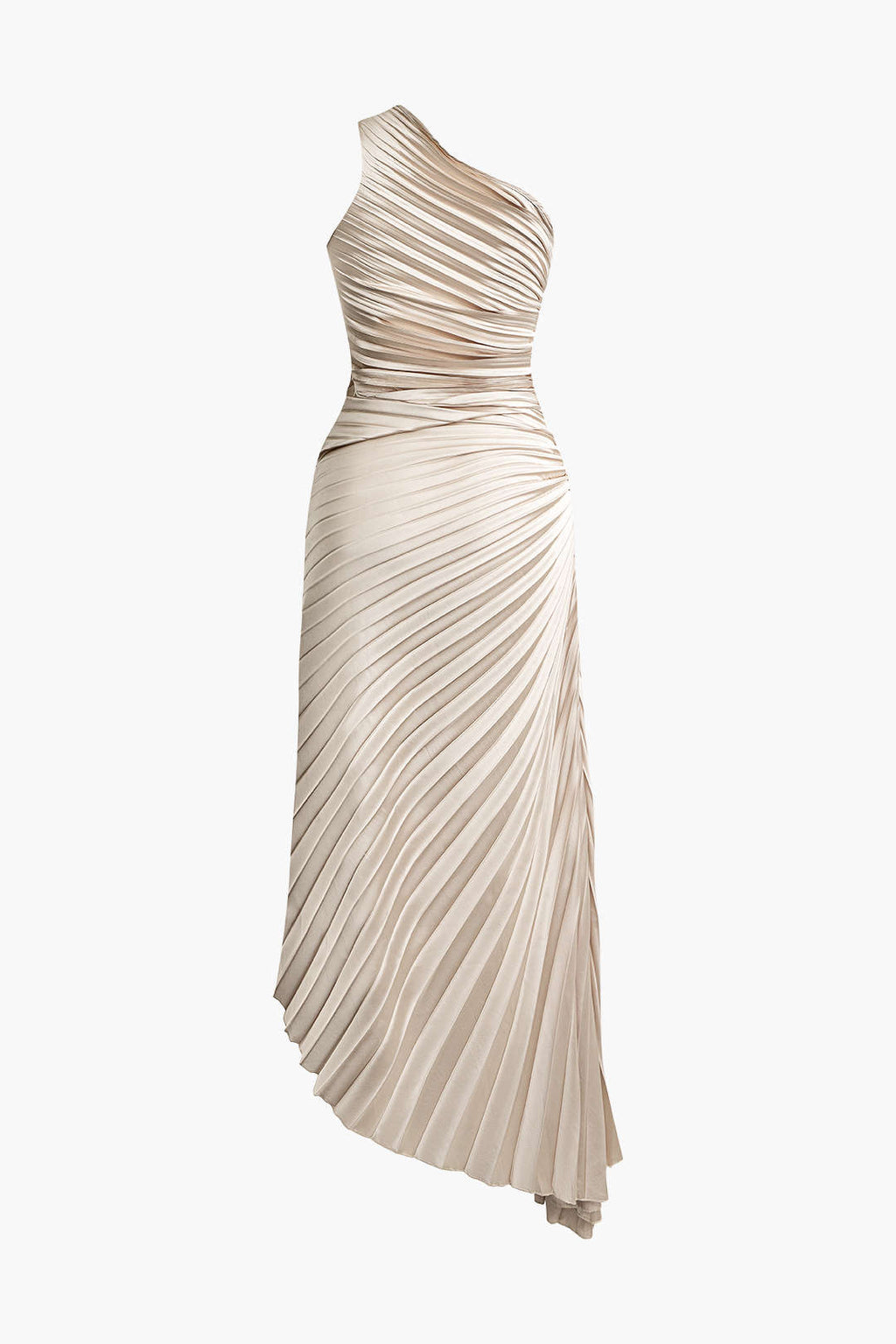 Asymmetrical One Shoulder Midi Pleat Dress