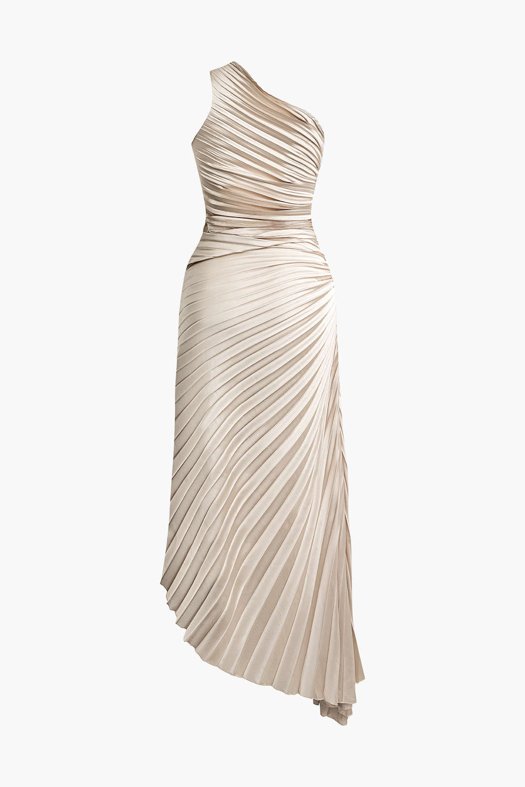 Asymmetrical One Shoulder Midi Pleat Dress