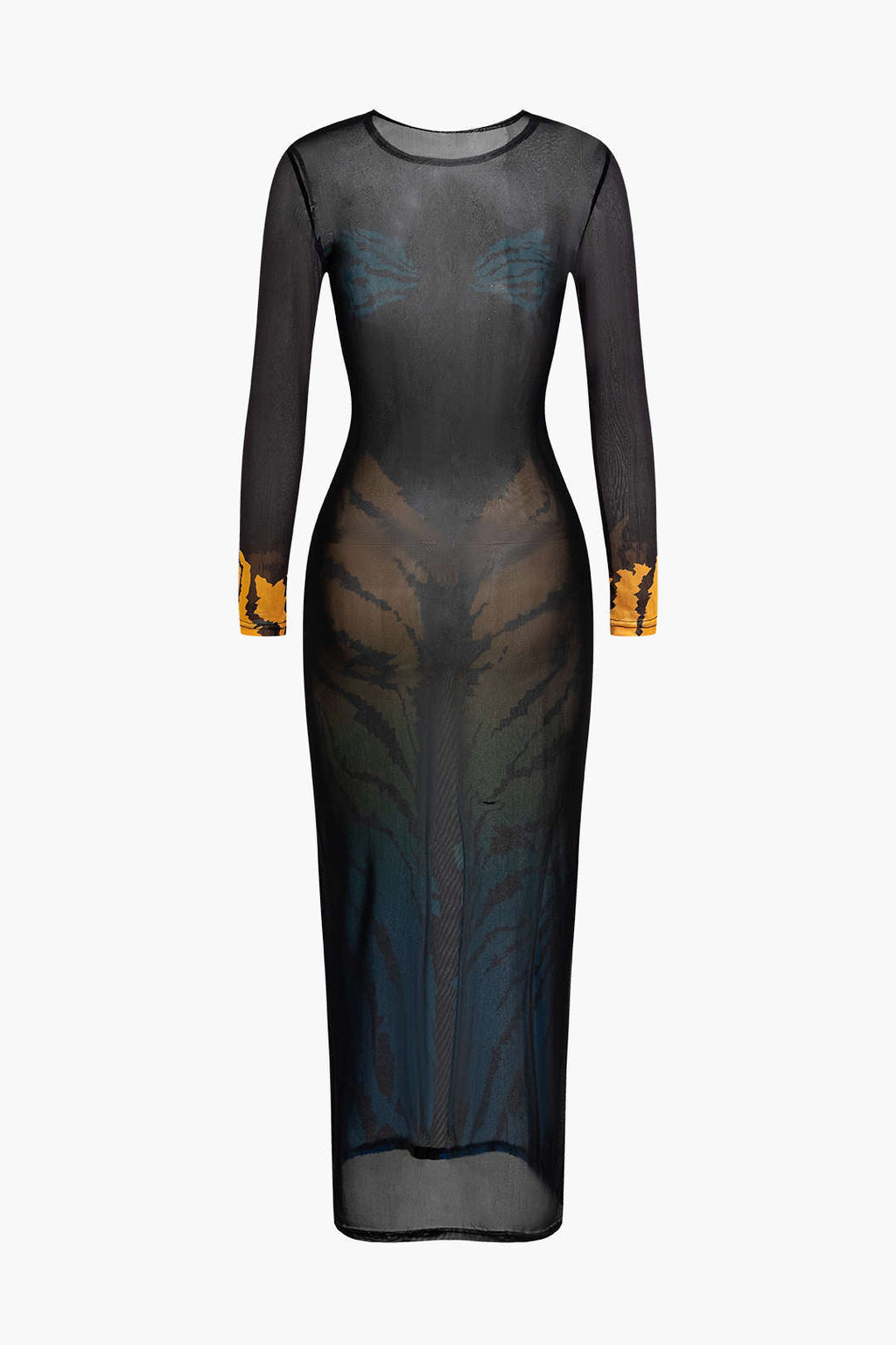 Tiger Pattern Mesh Midi Dress