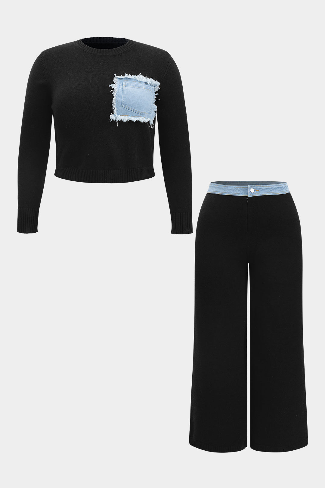Natiné – Dzianinowy top z zamkami i spodnie z wysokim stanem (Plus Size)