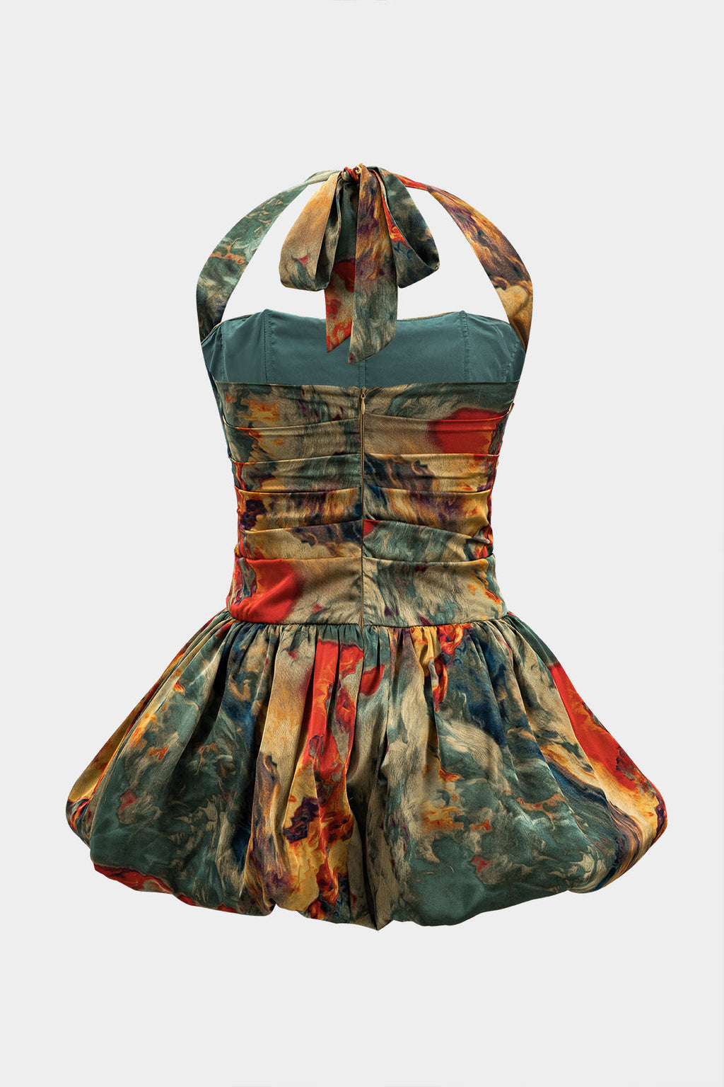 Natiné - Satin Print Mini Dress, Ruched Back, Zipper