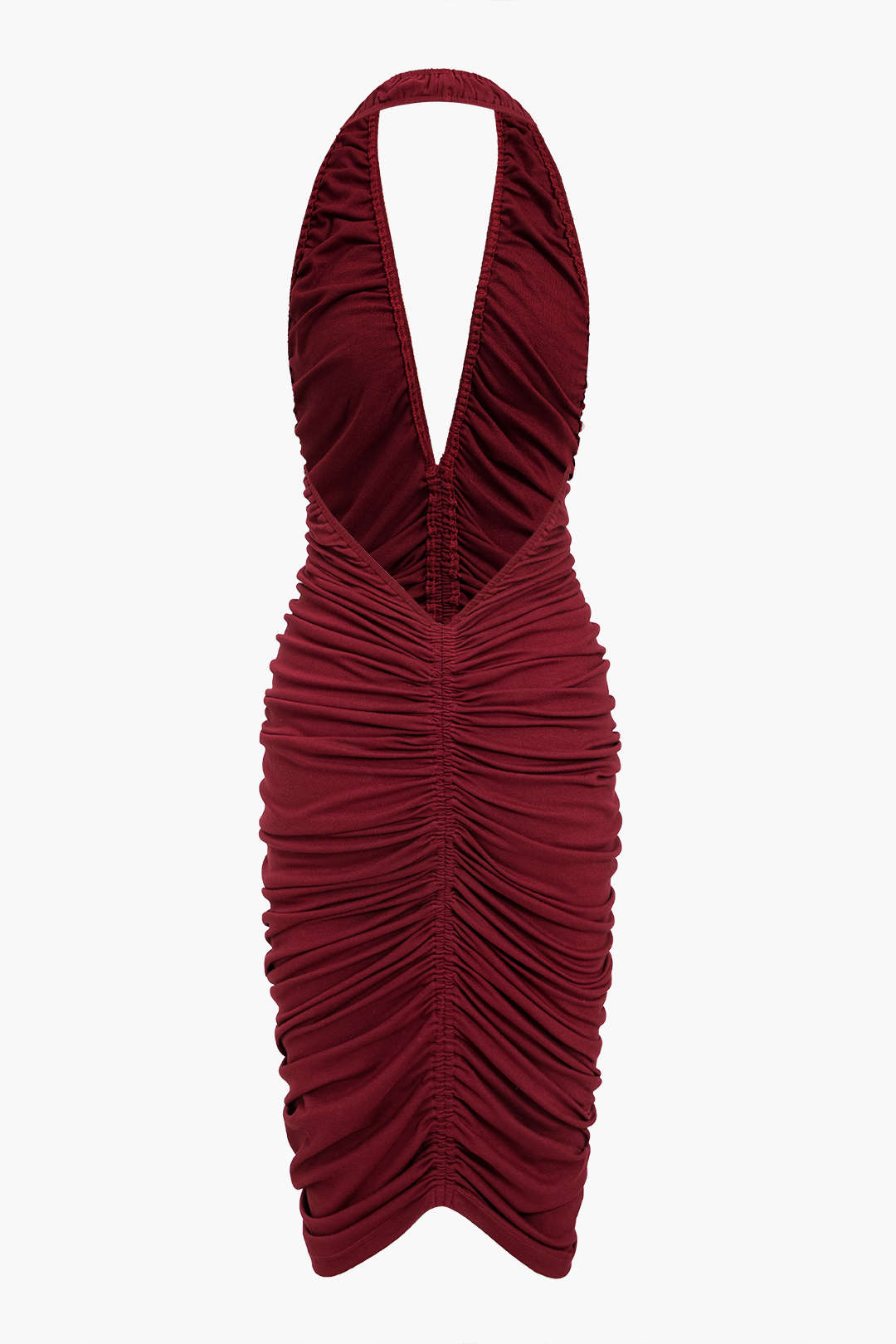 Elegancka Midi Sukienka z Ruchami i Odkrytymi Plecami w Kształcie V