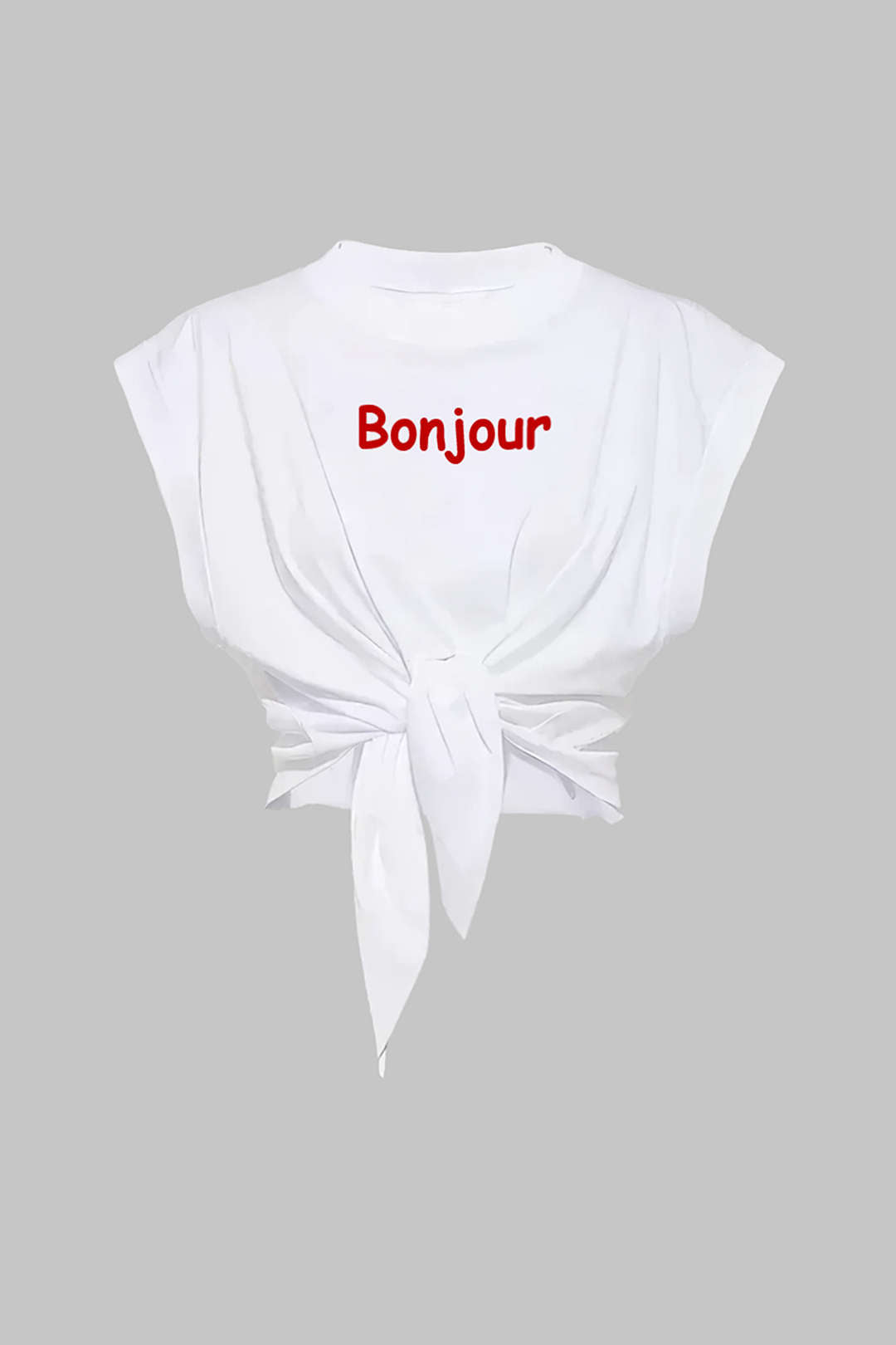 Natiné - T-shirt z nadrukiem, krótki rękaw, z wiązaniem