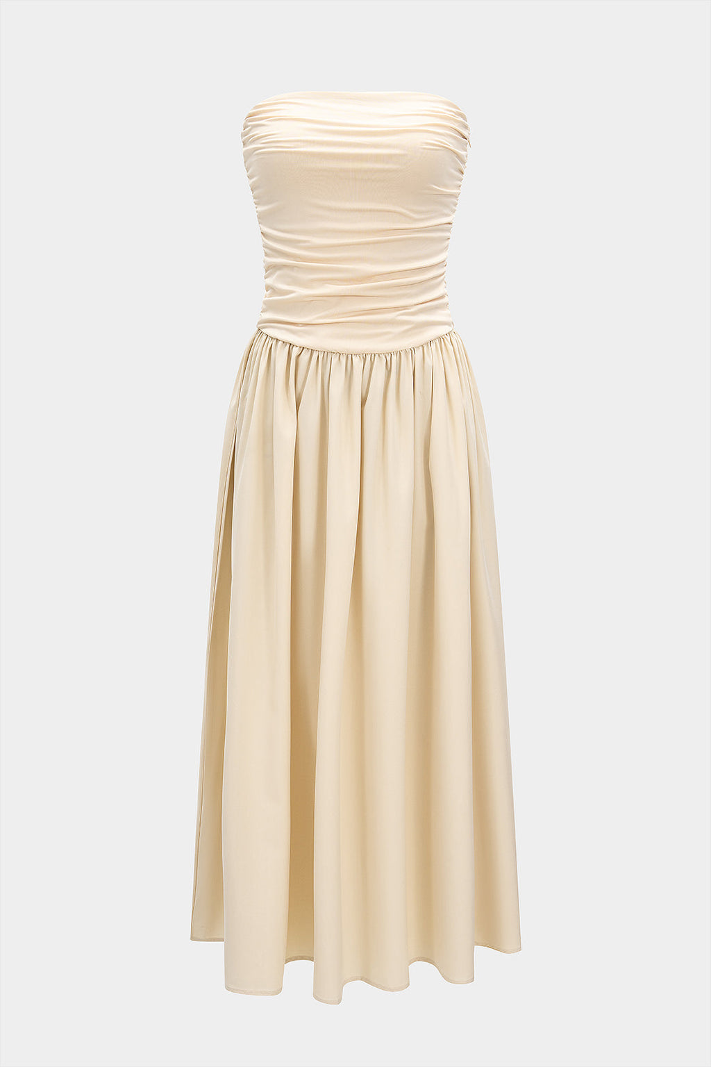 Trägerloses Plissee-Midikleid im Patchwork-Stil