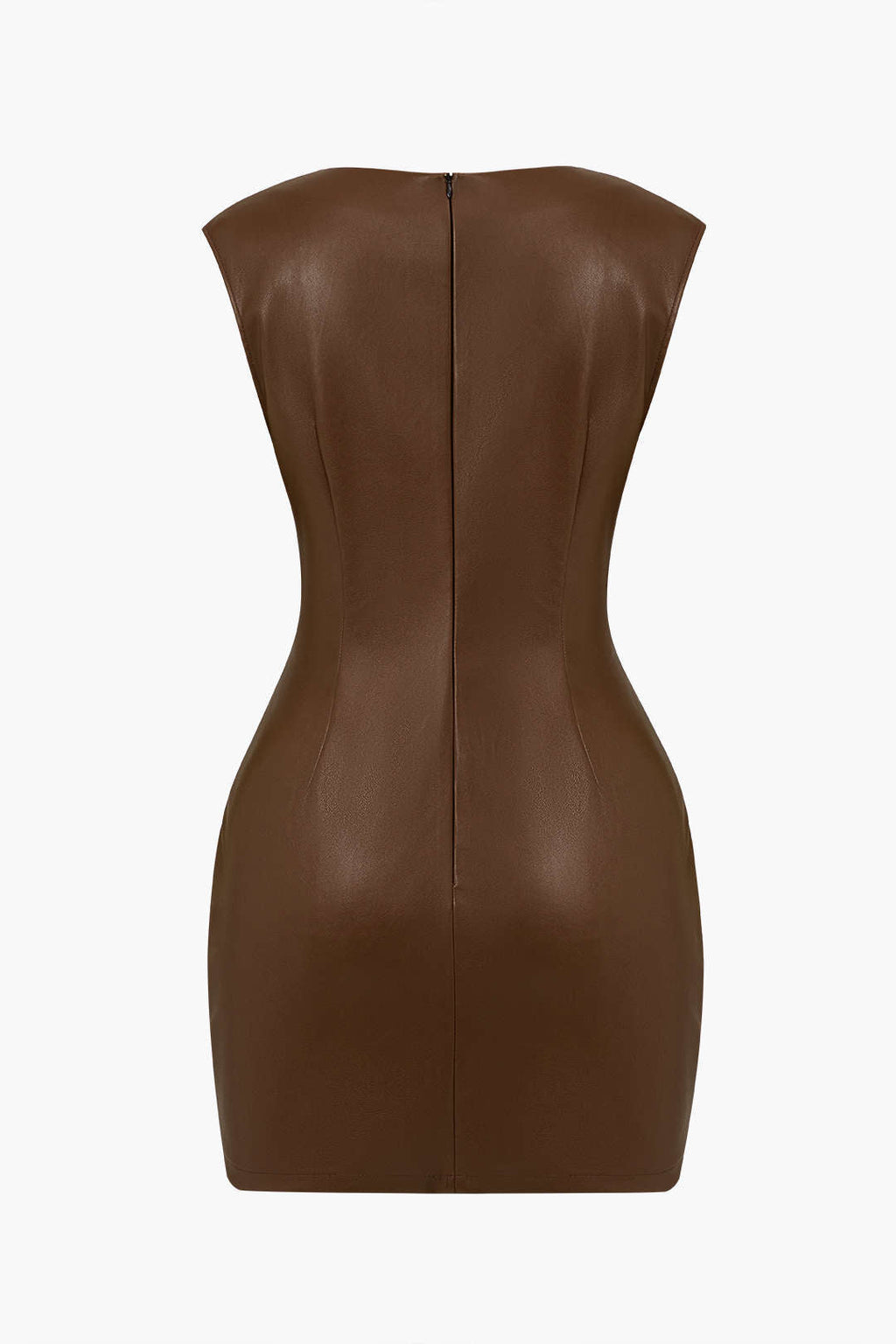 Mini Bodycon Dress with Ruched Faux Leather and V-Neck